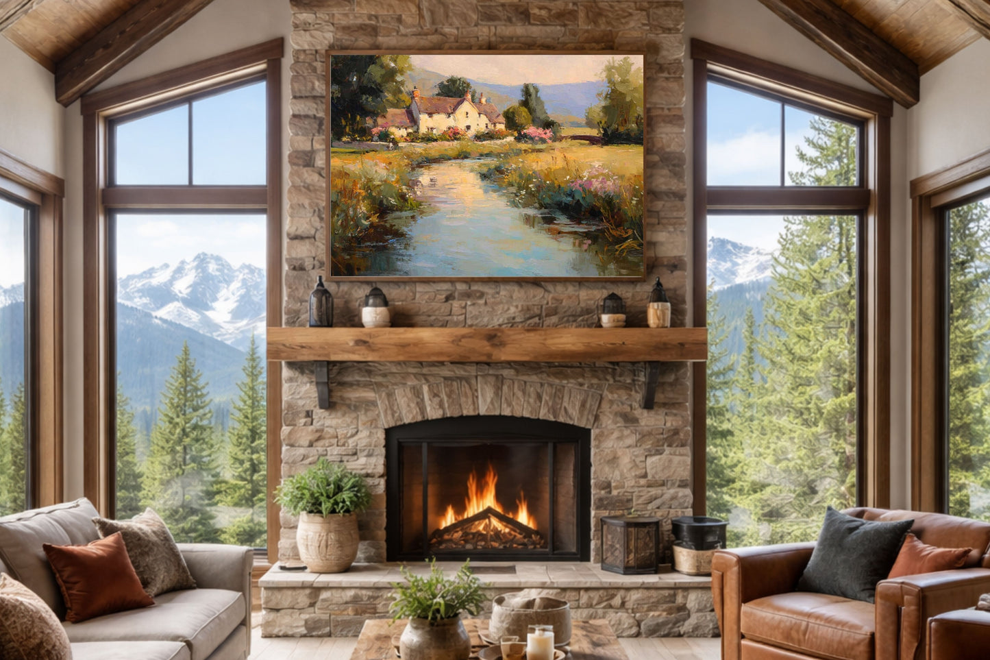 Whispering Brook Cottage | English Print| Cottage Landscape Print| Impressionist Country| Cottagecore Art| Giclee Paper- Wood- Metal- Canvas