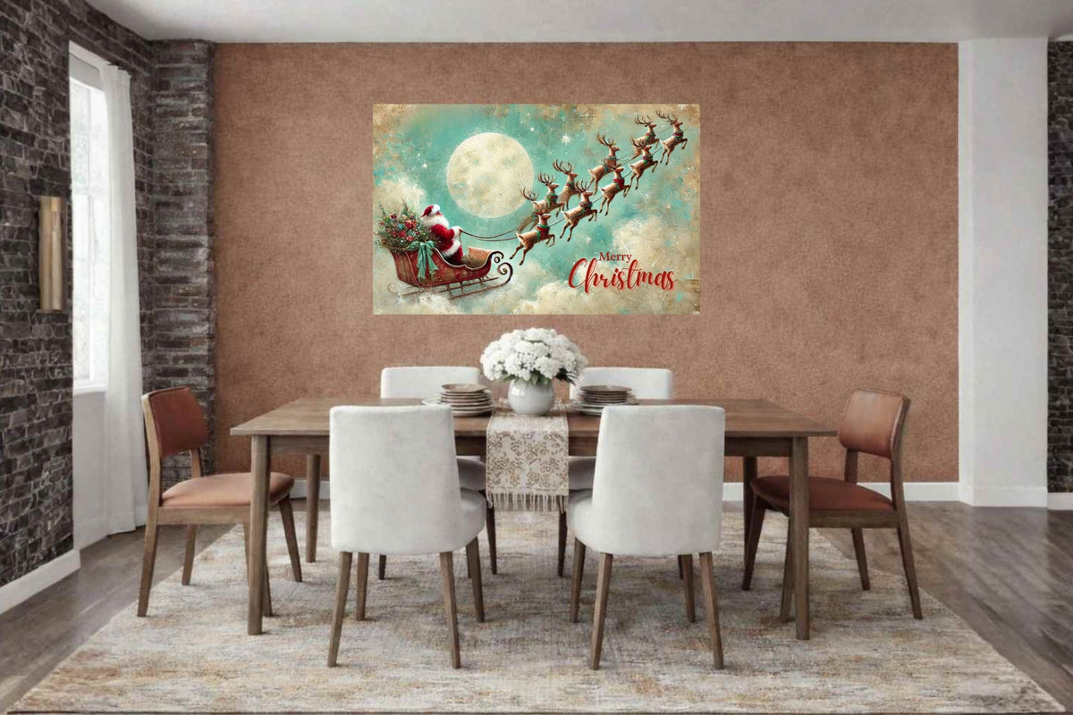 Merry Christmas to All| Santa in his Sleigh Holiday art| Prints and Canvas-Giclee Paper- Wood- Metal