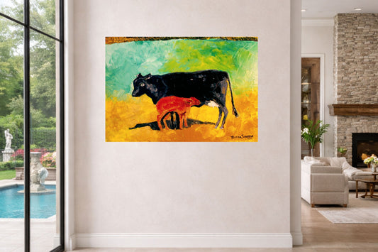 Allison's Cow and Calf Fine| Original Teresa Johnson Print | Western Decor |-Giclee Paper- Canvas