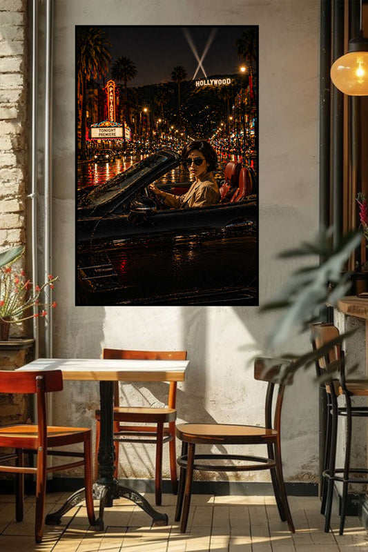 Mysterious Woman in Sports Car, Hollywood Art, Giclee Paper- Wood- Metal- Canvas