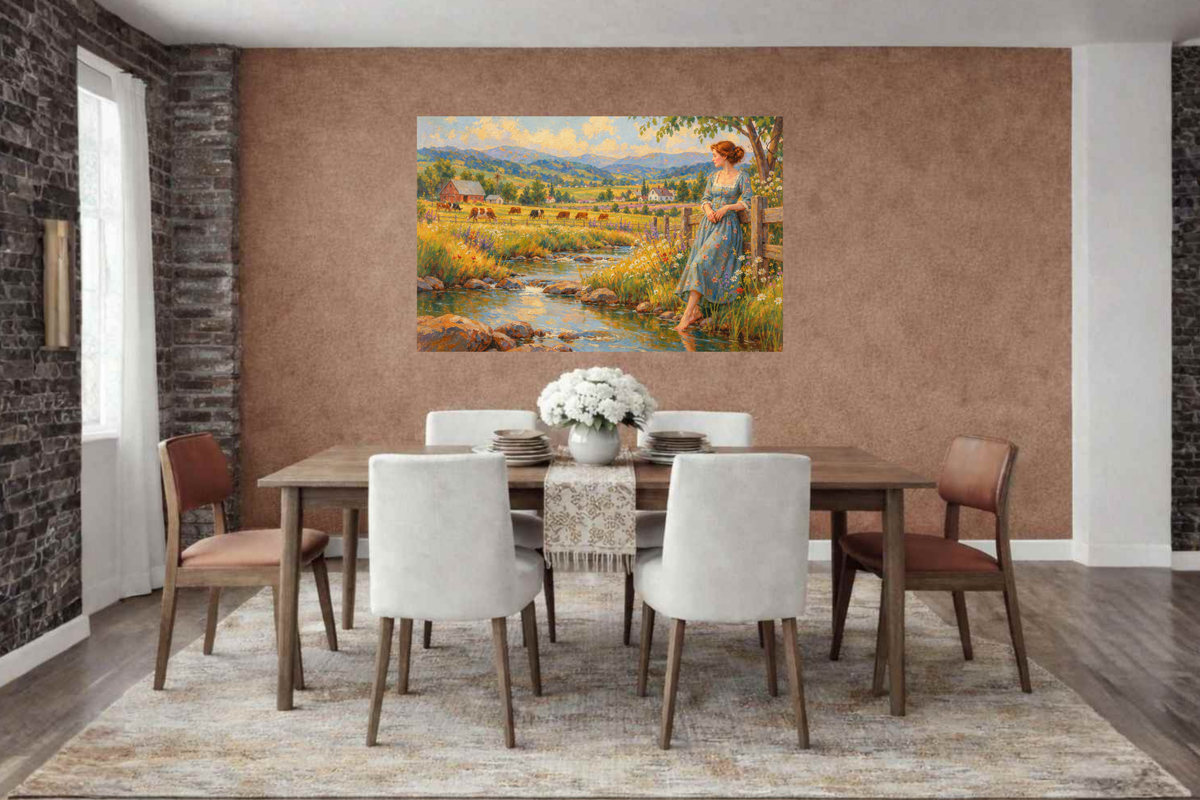 Barefoot Where The Wildflowers Grow | Vintage Farm Landscape Art | Giclee Paper • Wood • Metal • Canvas