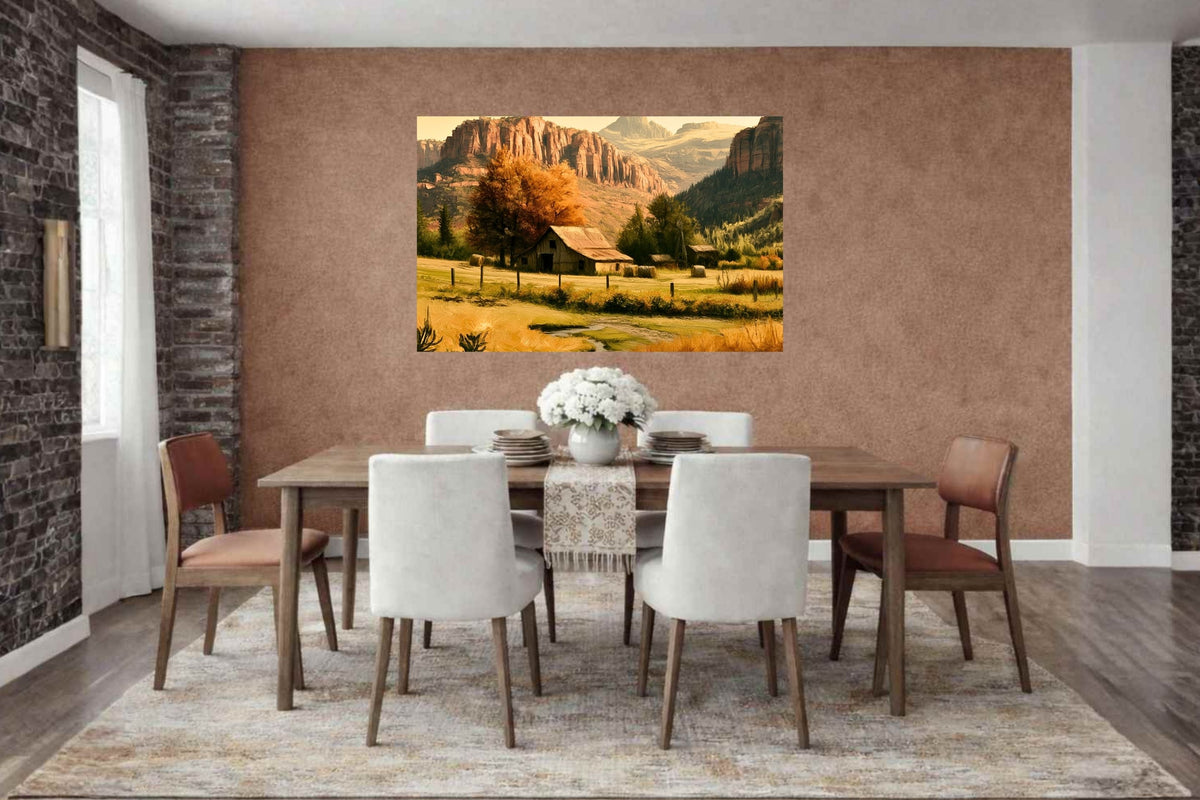 Autumn Beneath The Mountains | Impressionist Mountain Landscape Art | Giclée Paper • Wood • Metal • Canvas