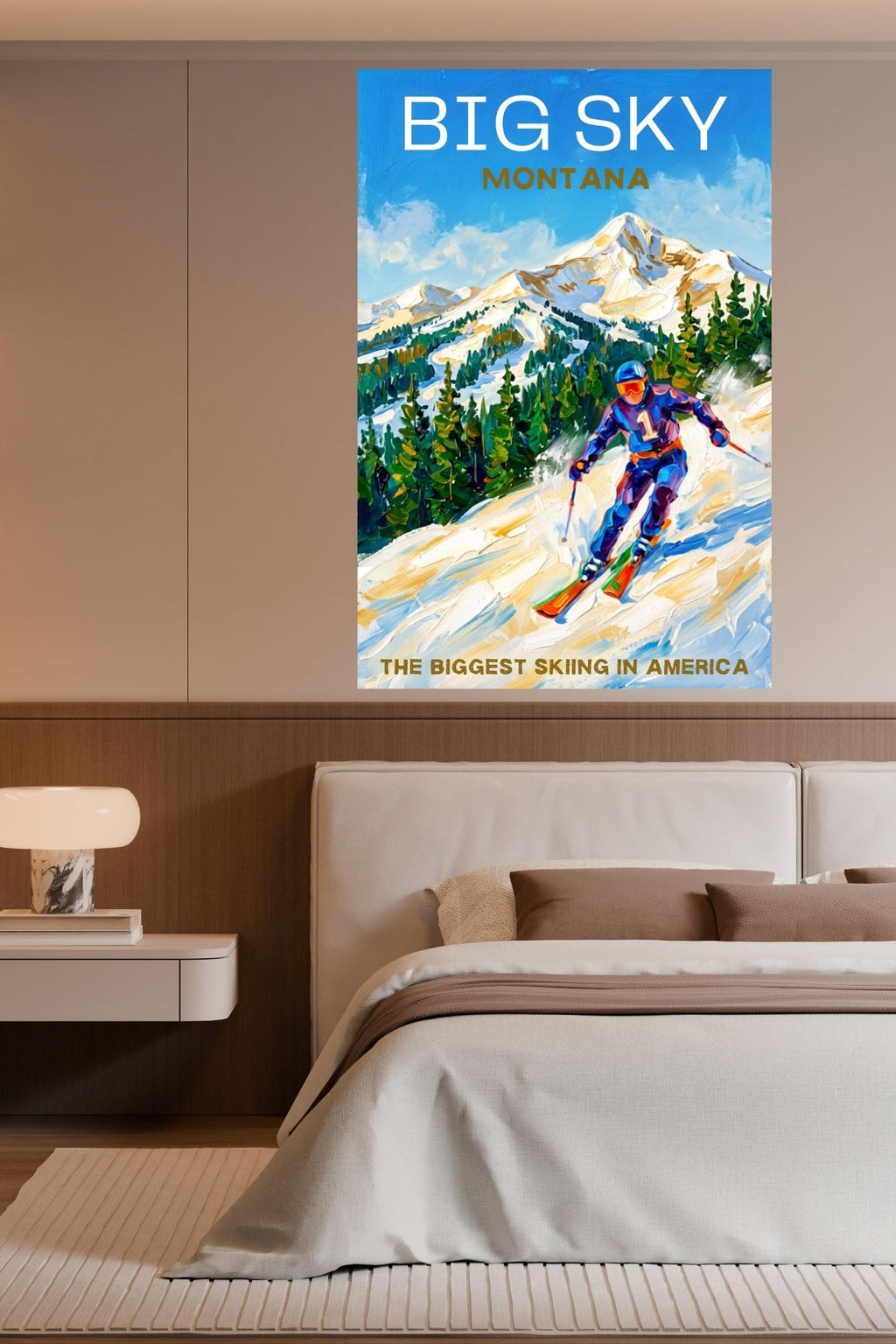 Big Sky Montana | Snow Print| The Biggest Skiing in America Travel Poster | Mountain Ski Resort| Giclée Print on Paper, Canvas, Wood, Metal