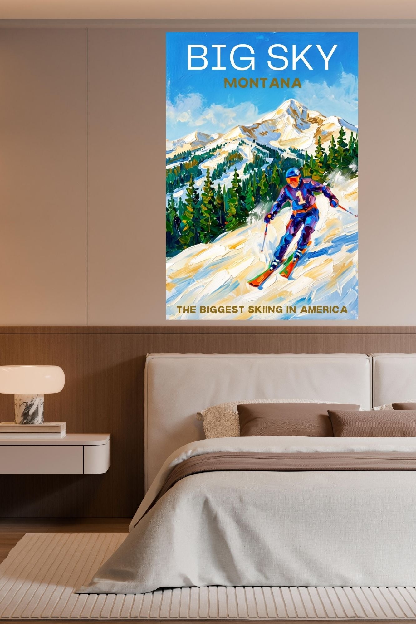 Big Sky Montana | Snow Print| The Biggest Skiing in America Travel Poster | Mountain Ski Resort| Giclée Print on Paper, Canvas, Wood, Metal