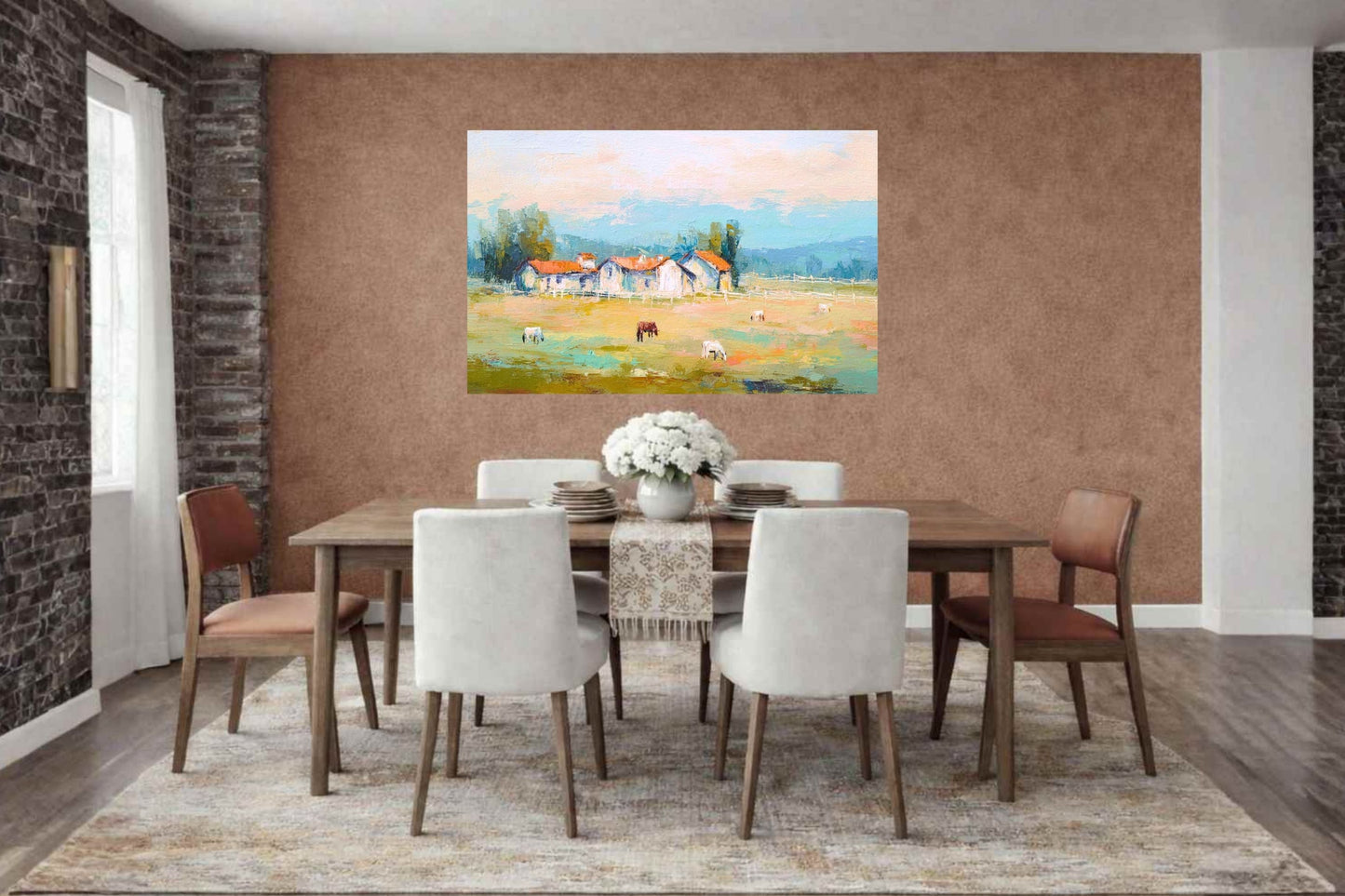 Tuscan Horse Farm at Dusk| Equestrian Print |Impressionist Art| Landscape Print| Giclée on Canvas, Wood, Metal, Fine Art Paper