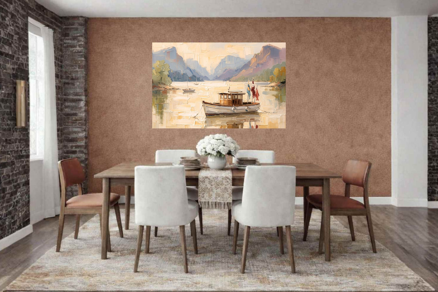 Silent Morning | Mountain Lake Boat Art Print | Impressionist Landscape | Coastal Cabin Decor | Giclée on Paper, Canvas, Wood & Metal