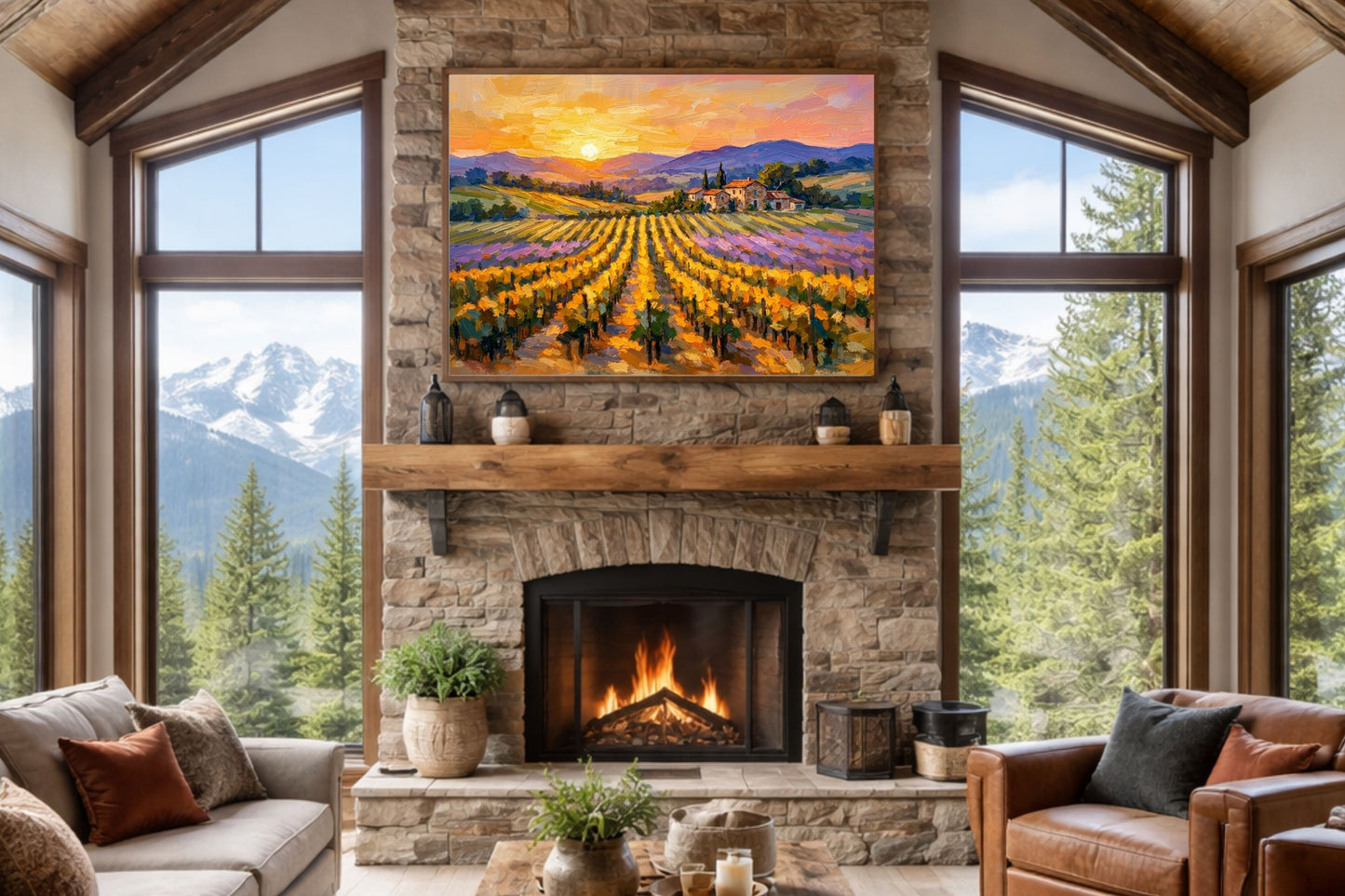 Golden French Vineyard at Sunset | Wine Country Art | Giclée Paper • Canvas • Birch Wood • Metal Panels