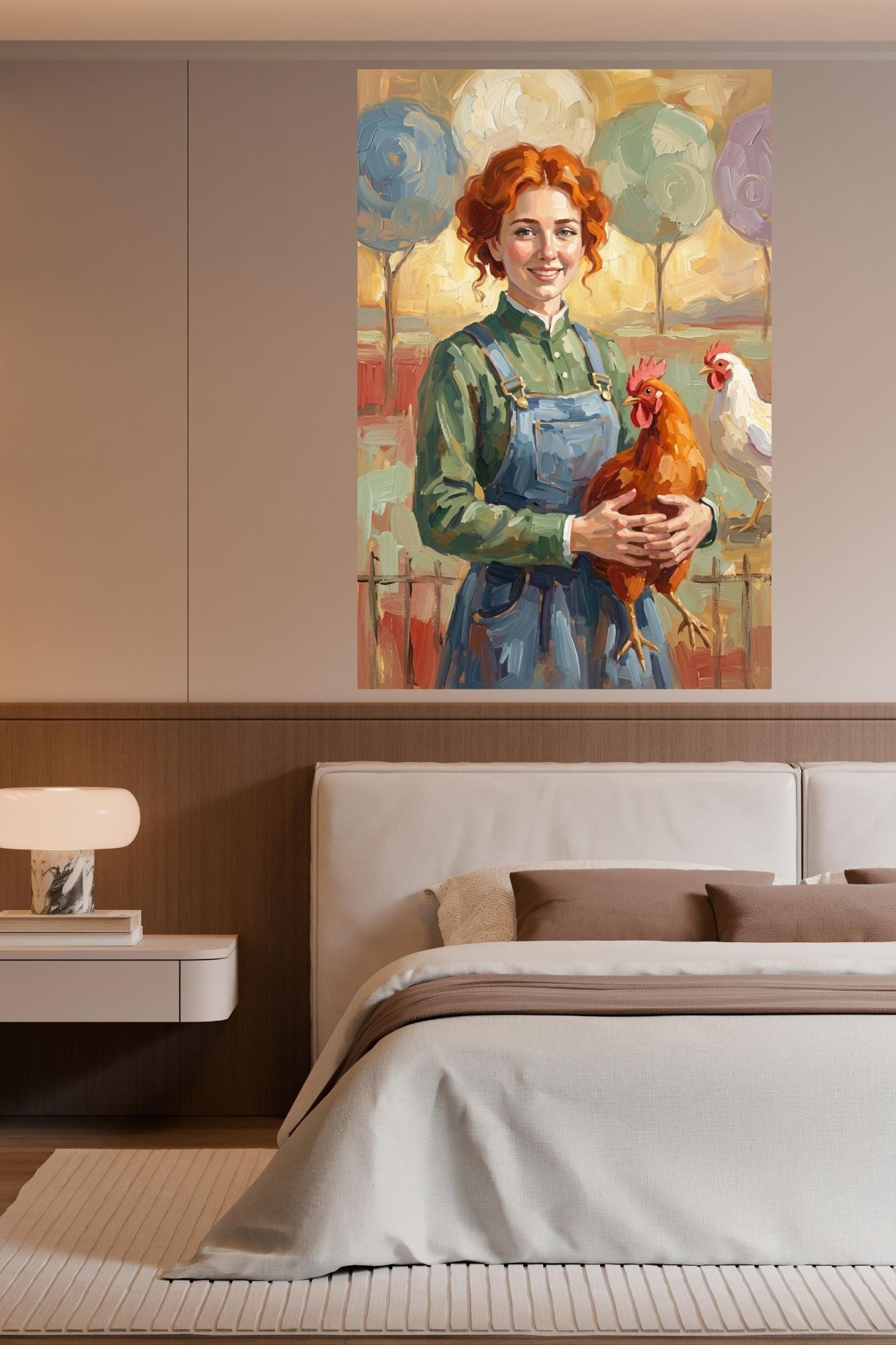 Modern Farm Woman| Farm-Chicken Art| Giclee Paper- Wood- Metal- Canvas