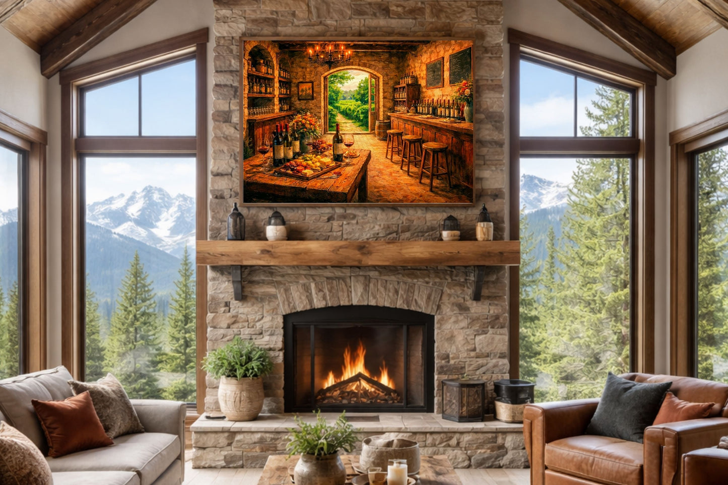Rustic Wine Tasting Room | Wine Country Art | Giclée Paper • Canvas • Birch Wood • Metal Panels