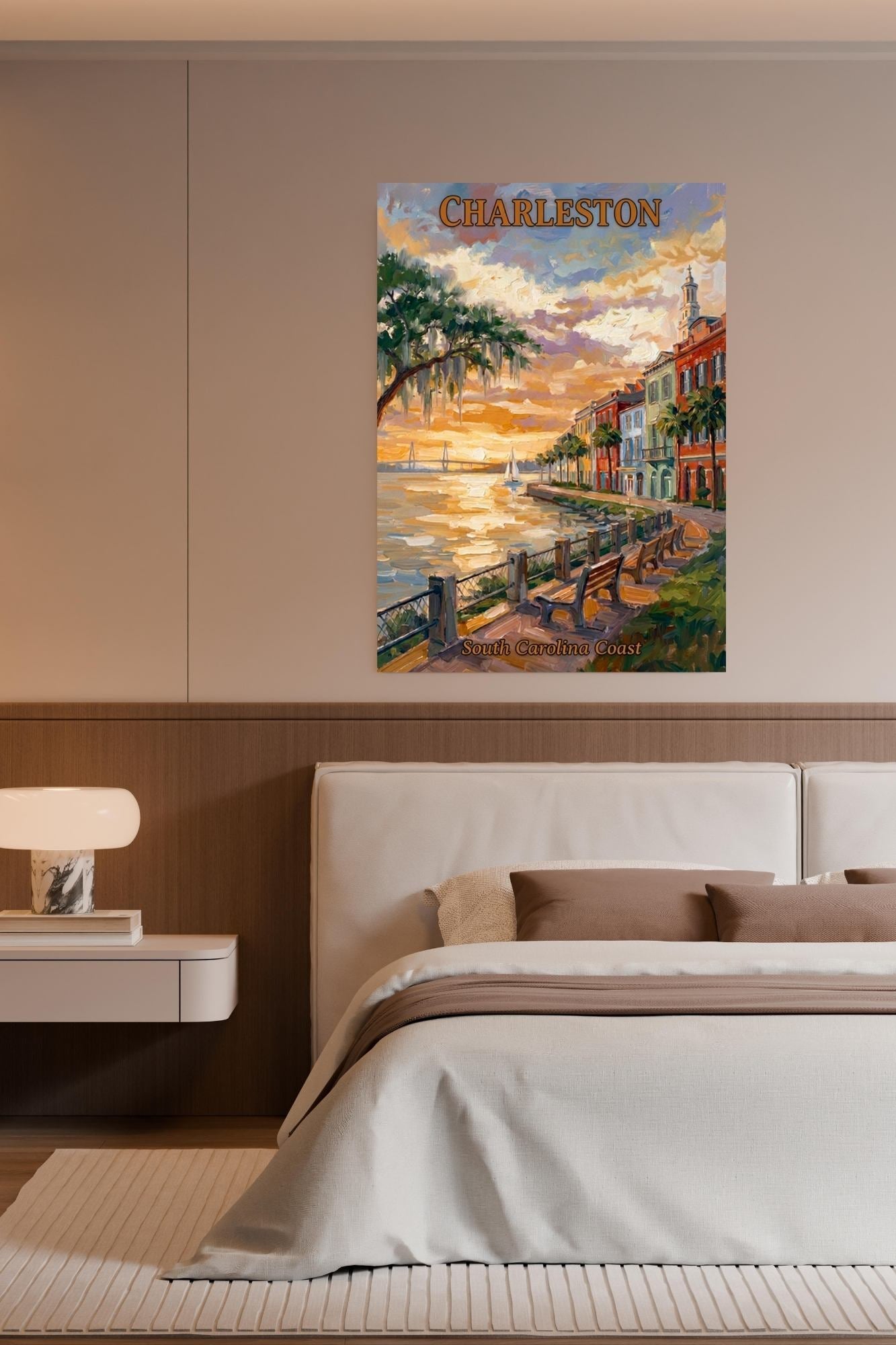 Charleston Sunset And Coastal Charm| US East Coast Art | Travel Poster|Prints Giclee Paper Giclee Canvas Birch Wood And Metal Panels