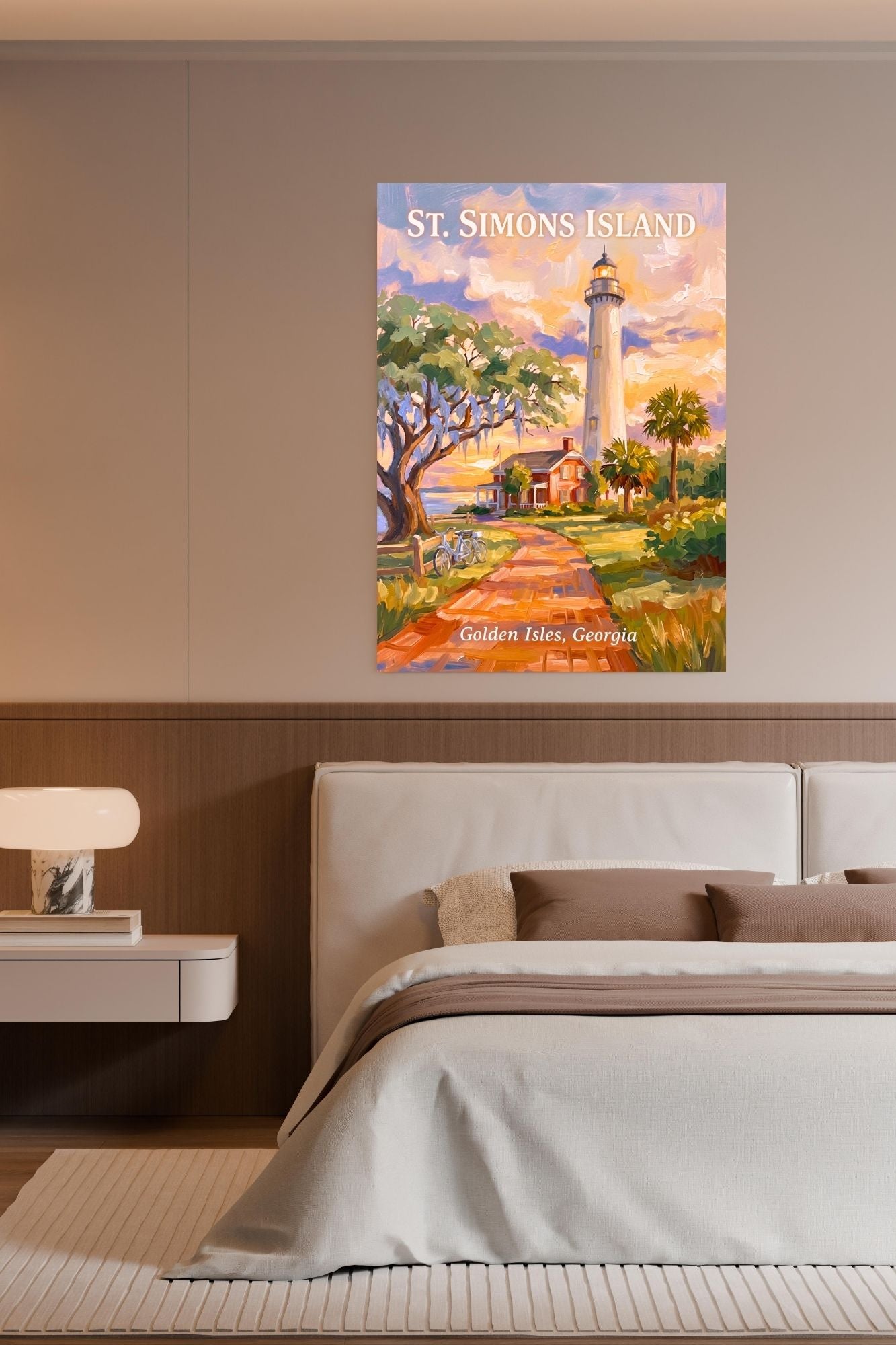 St. Simons Island Lighthouse Scene| Lighthouse Print| Travel Poster|  Giclee Paper- Wood- Metal- Canvas
