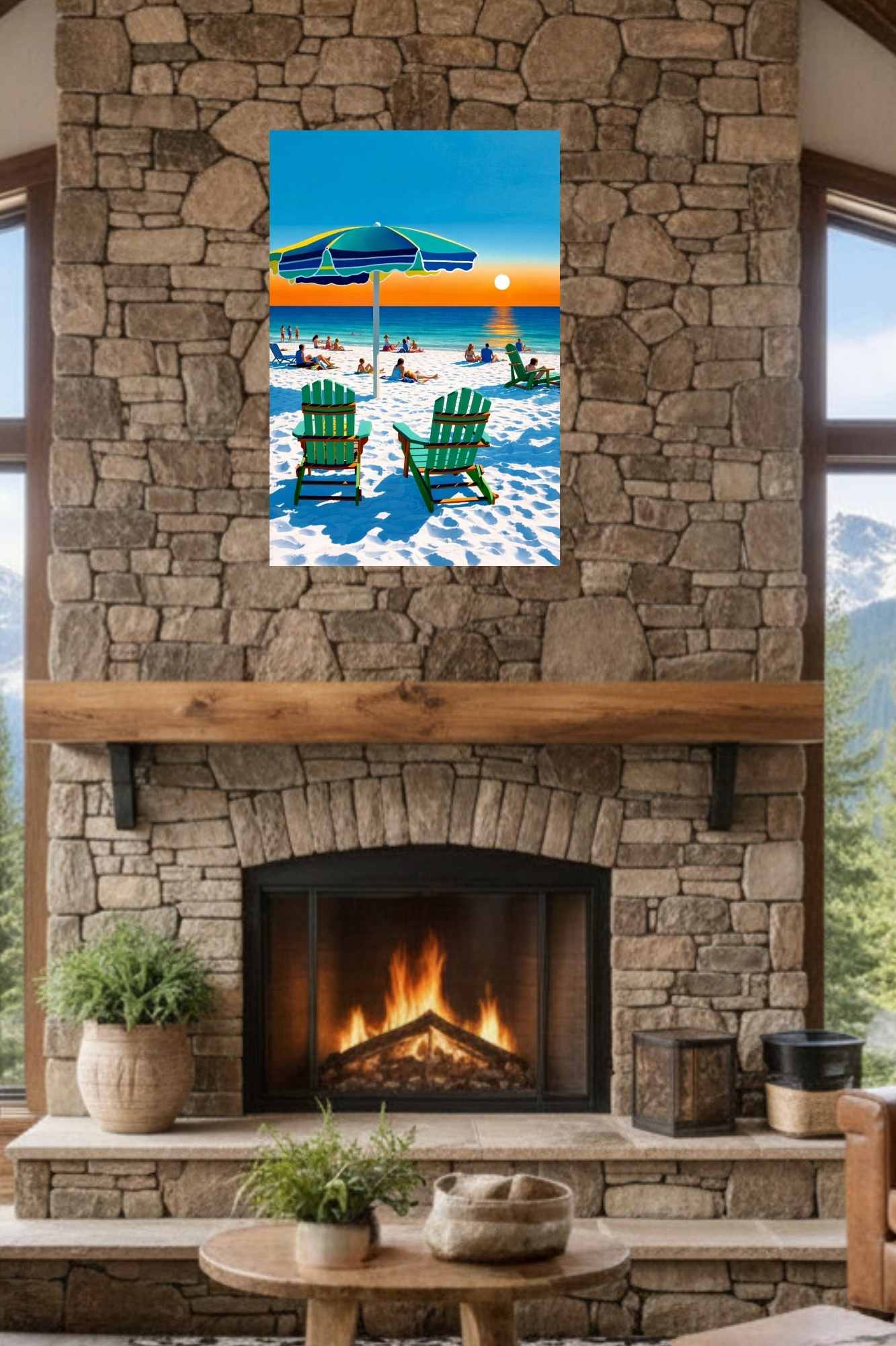 Beach Sunset With Adirondack Chairs| Beach Tropical Print| Giclee Paper- Wood- Metal- Canvas