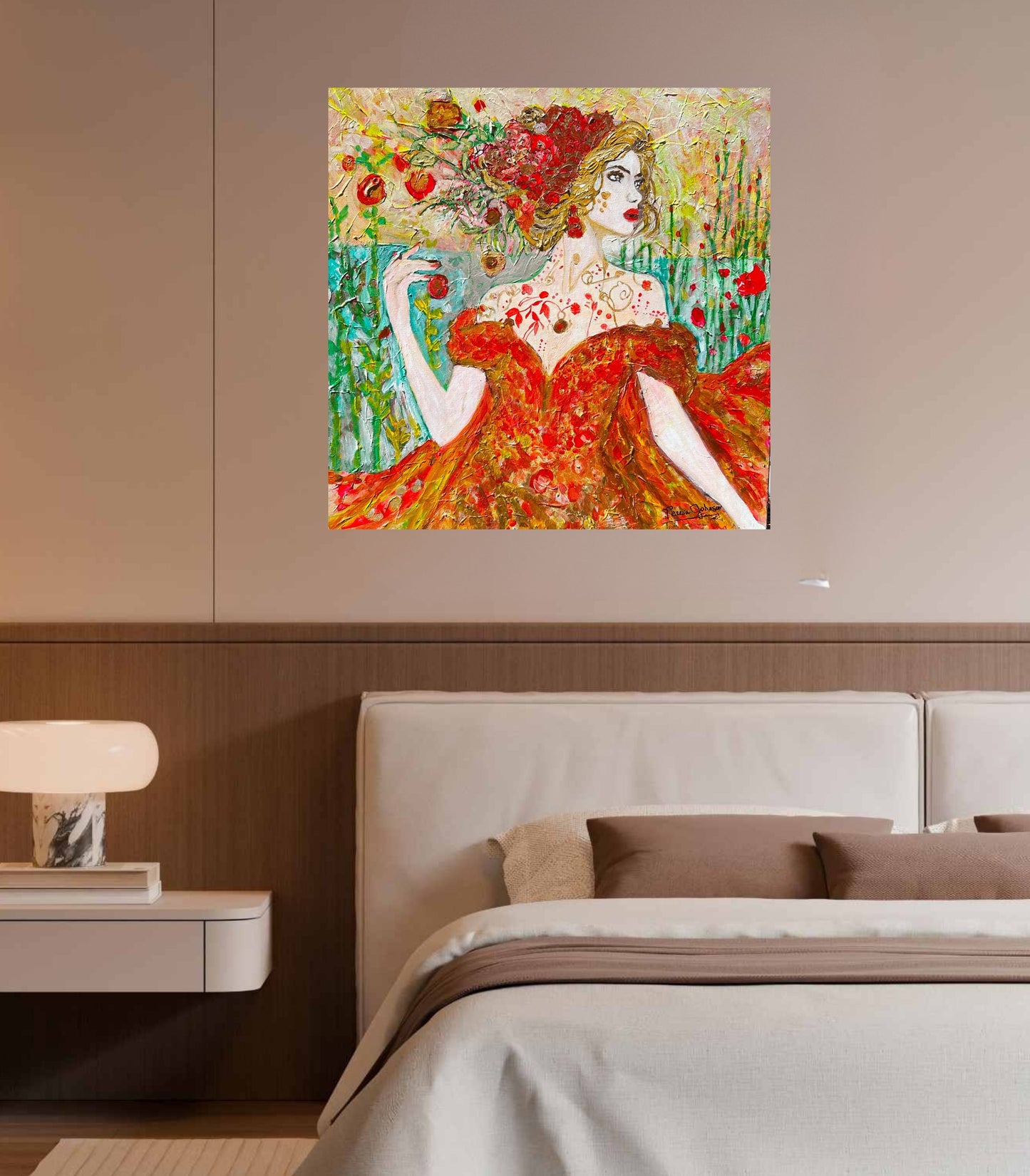 The “Queen of Autumn: Lady Sylvara" 24"x 24" x 1.5" Acrylic textured and varnished painting.