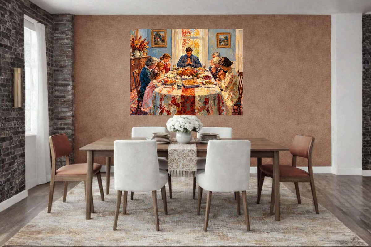 Happy Thanksgiving Give Thanks Celebrate the Holiday Giclee Paper- Wood- Metal- Canvas