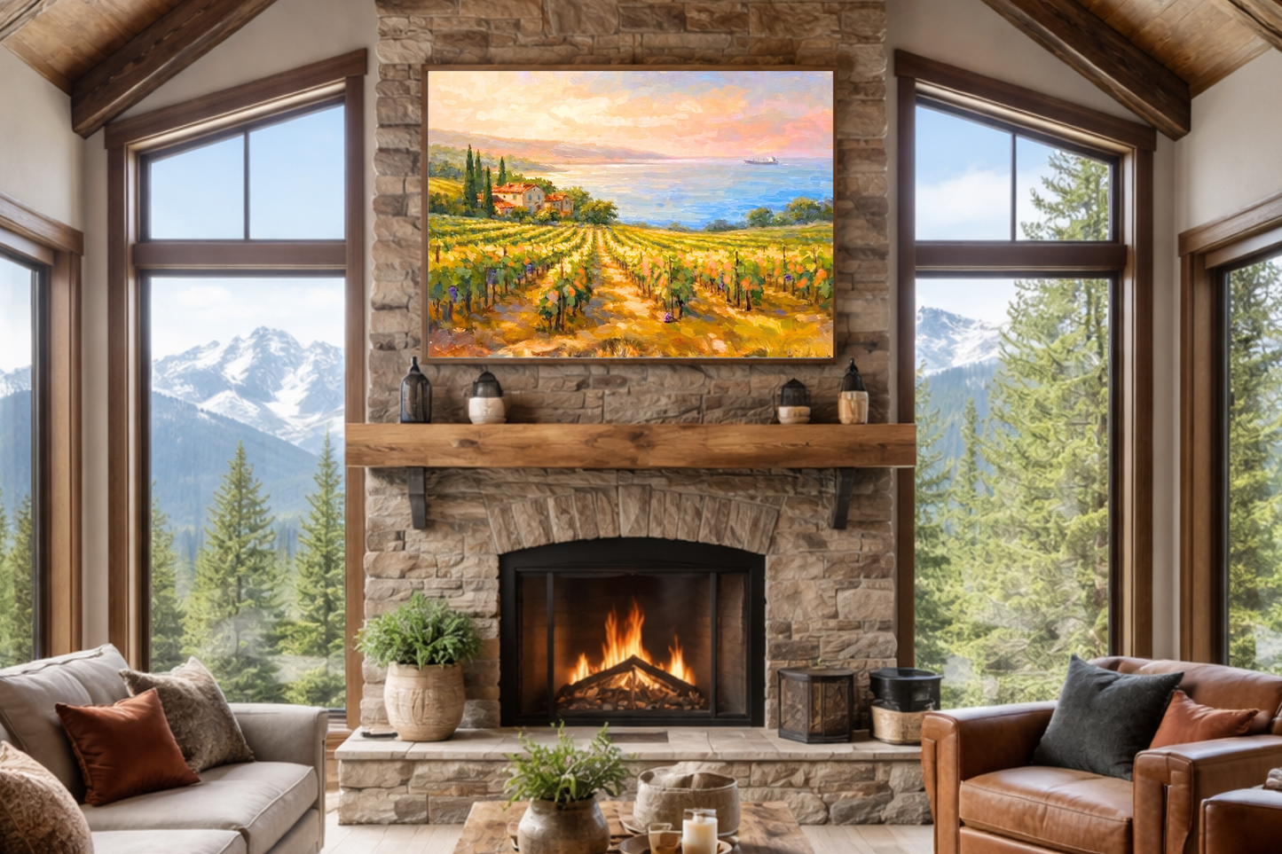Mediterranean Vineyard by the Sea | Wine Country Art | Giclée Paper • Canvas • Birch Wood • Metal Panels
