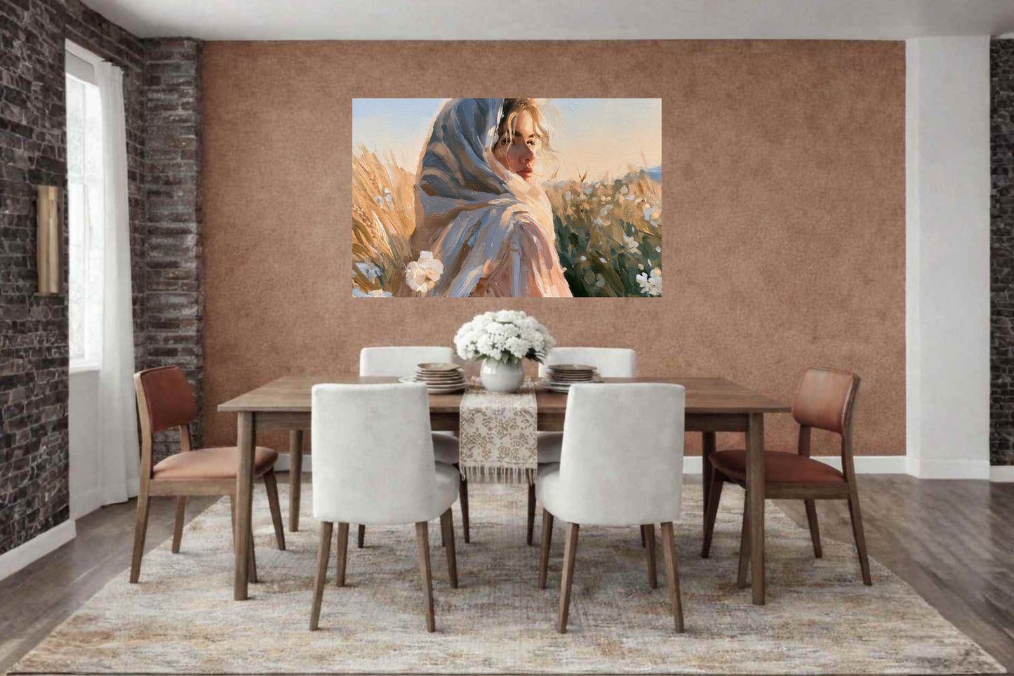 Lovely Woman | Vintage Farm Girl Art Print | Golden Wheat Field | Rustic Country Wall Art | Giclee Paper Canvas Wood & Metal