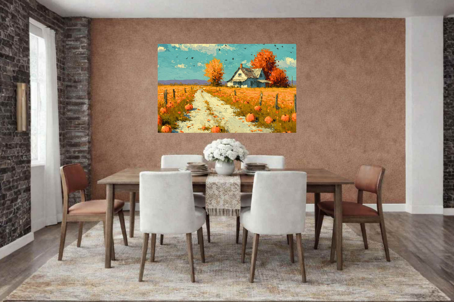 Autumn Farm Road | Fall Farmhouse Landscape Art | Pumpkin Patch Decor | Giclee Paper • Wood • Metal • Canvas