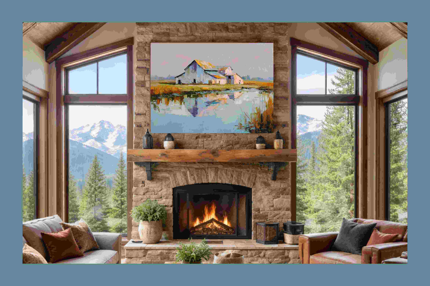 Still Water Farm | Impressionist Print| Barn Reflection Print| Farmhouse Art| Giclée on Canvas, Wood, Metal & Fine Art Paper