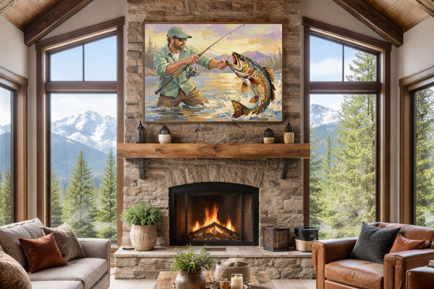 The Big Catch | Fisherman and Trout Art | Giclée Paper • Canvas • Wood • Metal Panels