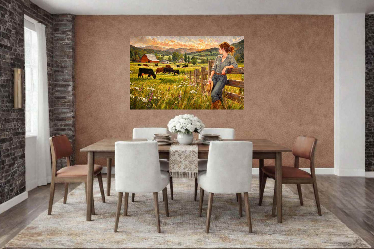 Where The Cattle Graze | Modern Farm Wife & Cattle Art | Giclee Paper • Canvas • Wood • Metal