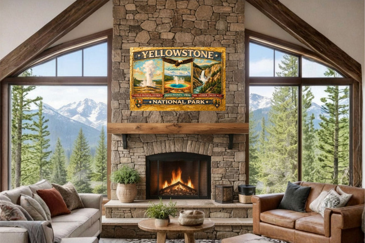 Yellowstone's Iconic Natural Wonders| Vintage Sign Art|  Prints, Canvas, Wood, or Metal Art