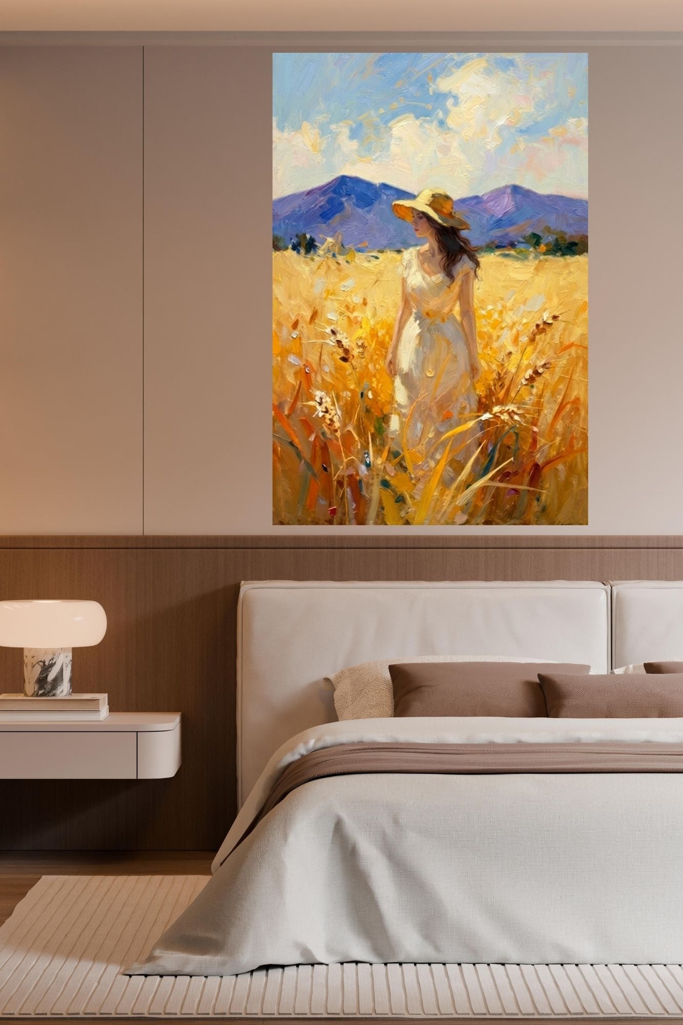 Where Summer Lingers | Wheat Field Prints |Vintage Style Farm Girl| Impressionist Landscape Print | Cottage Farmhouse Wall Art