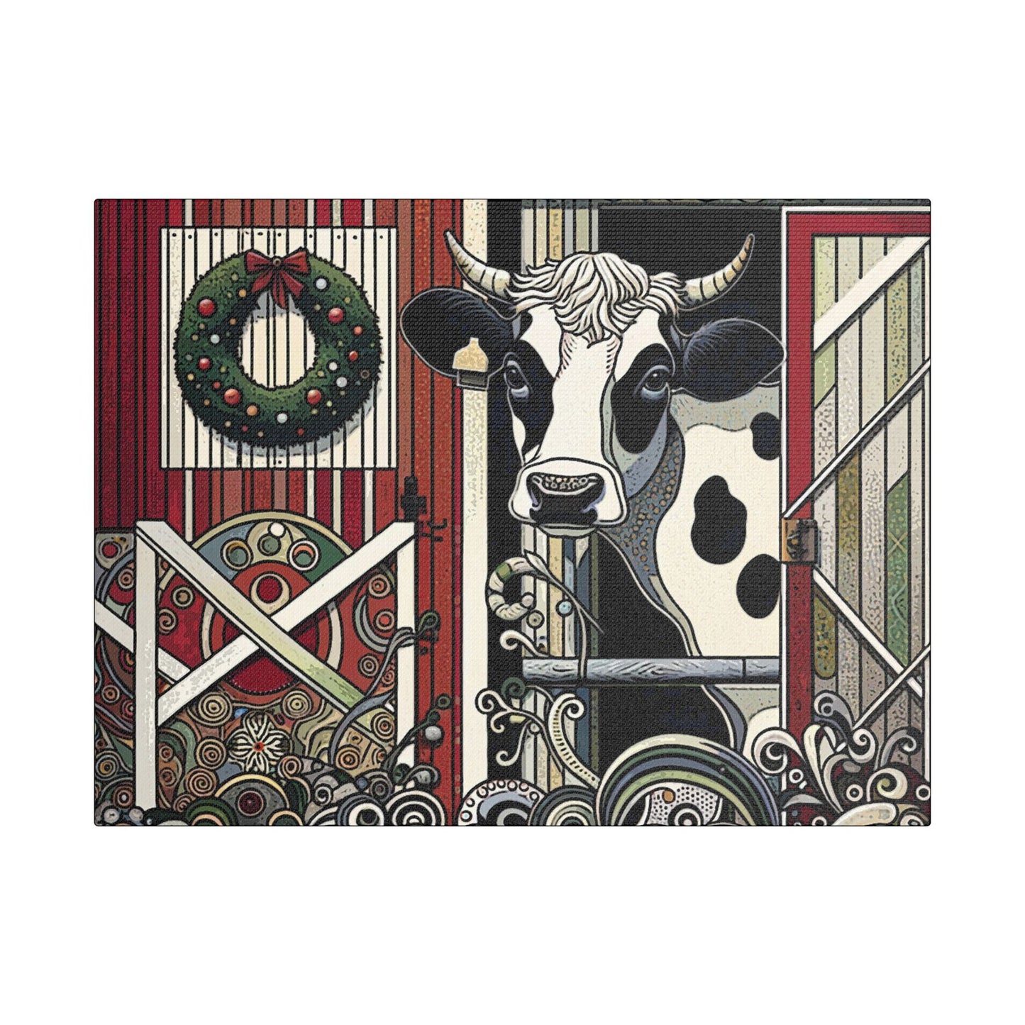 Holly, the Christmas Cow- Art- Gallery Wrapped- Satin Stretched Canvas Gallery Wraps - No Frame Needed