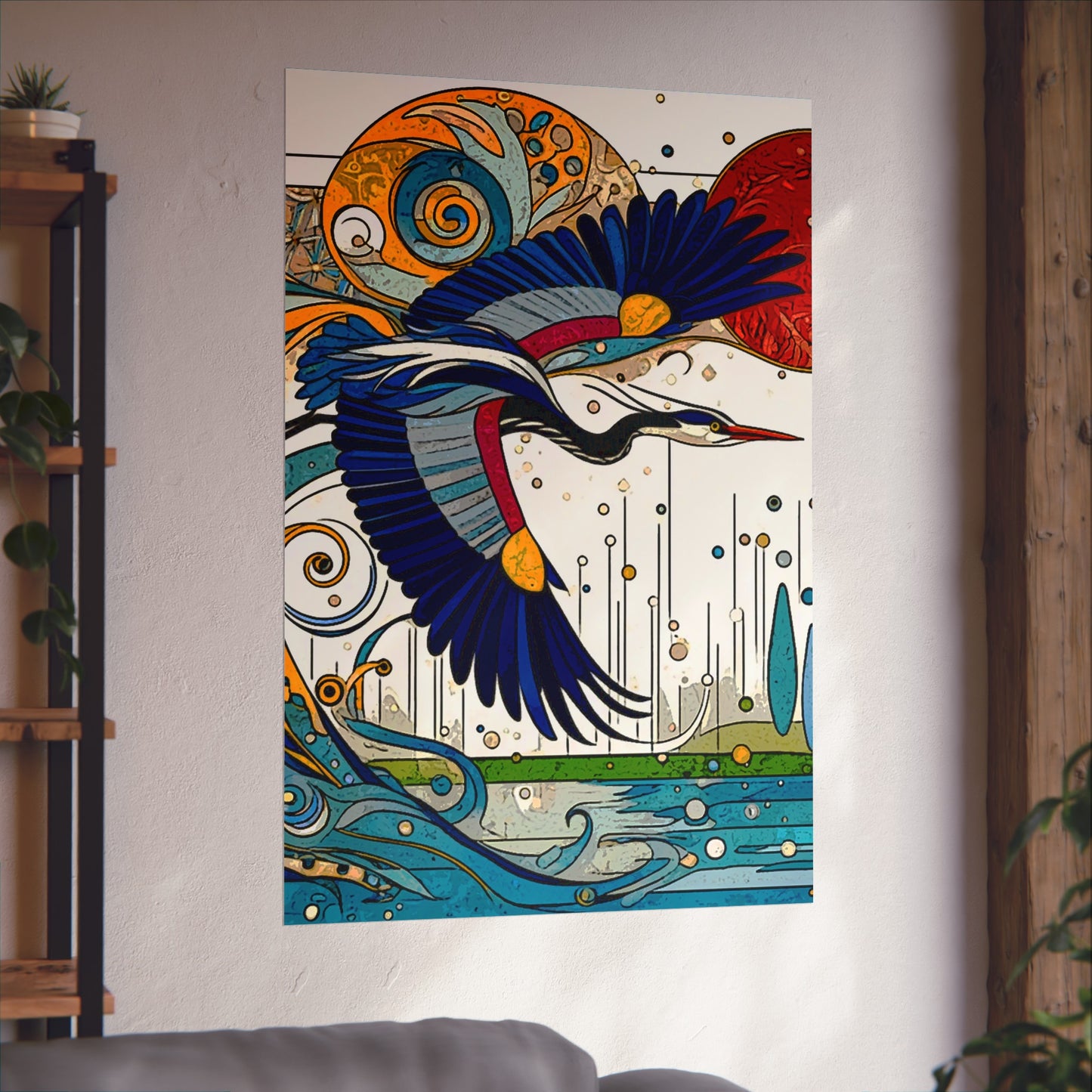 Blue Heron- Art- Giclée Technique Fine Art Posters- No Frame