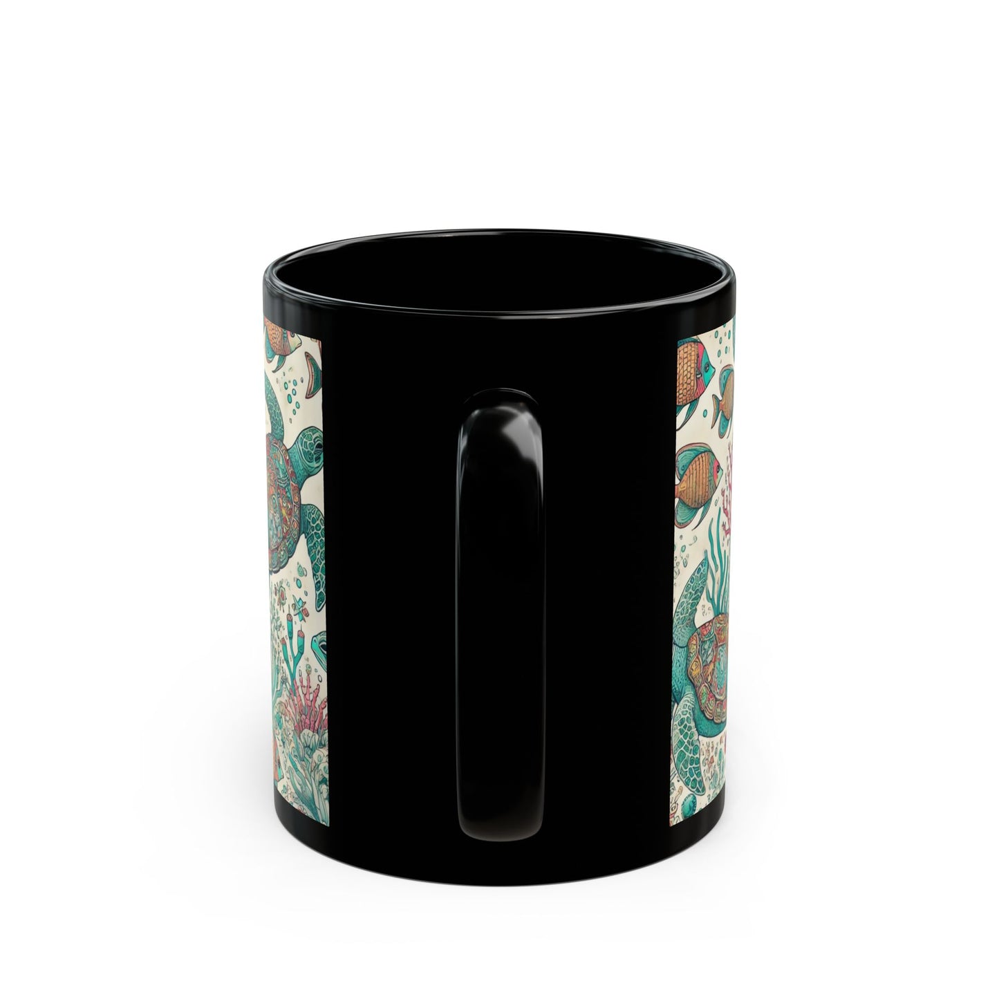 Turtle swimming- 11 oz or 15 oz Ceramic Black Mugs