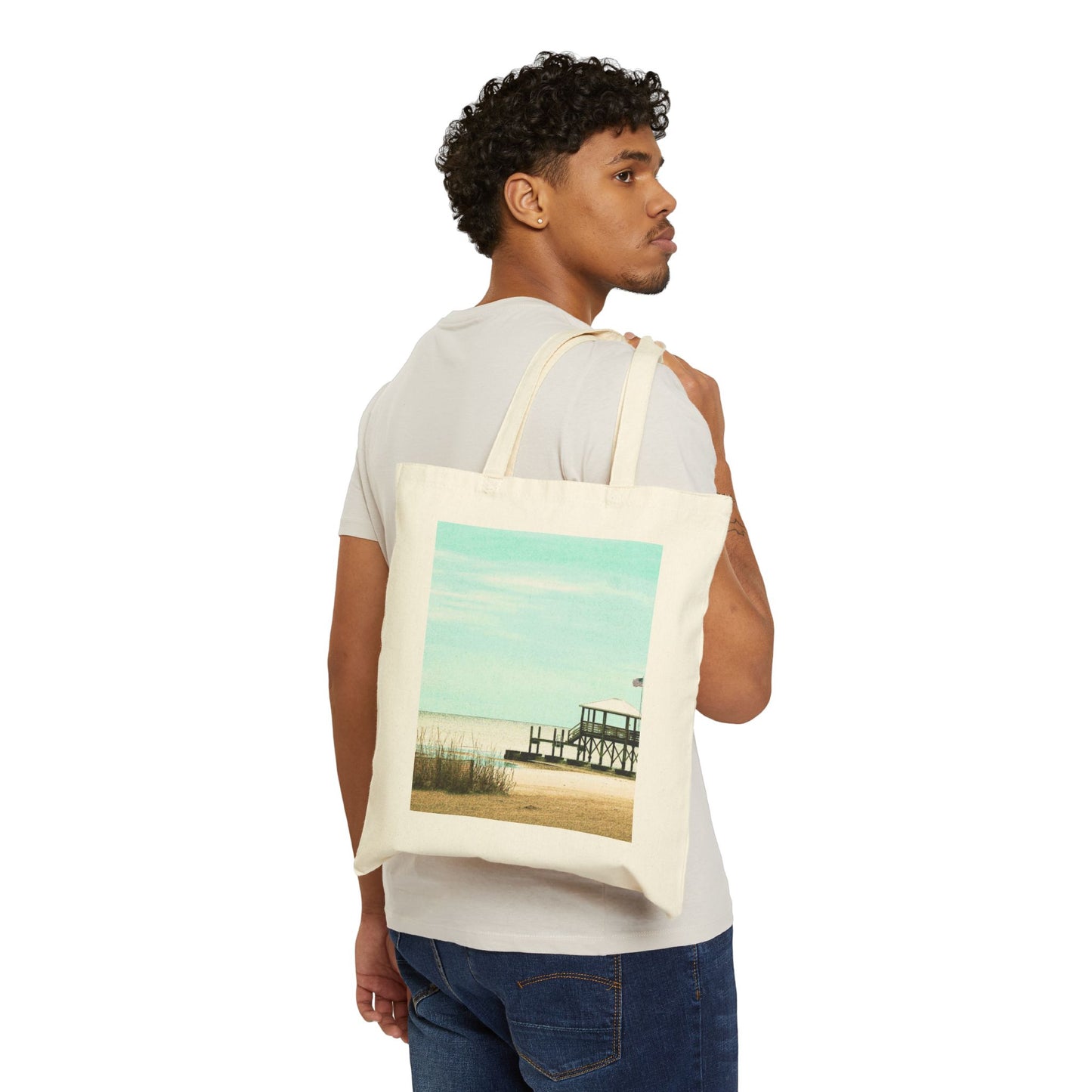 "Beach" Stylish Cotton Canvas Tote Bag, Eco-Friendly Shopping Bag