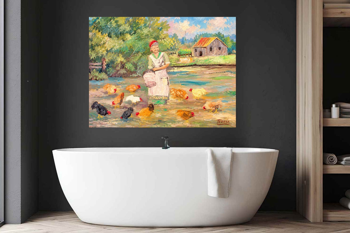 Feeding the Chickens-Animal-Giclee Prints, Canvas, Wood, or Metal Art
