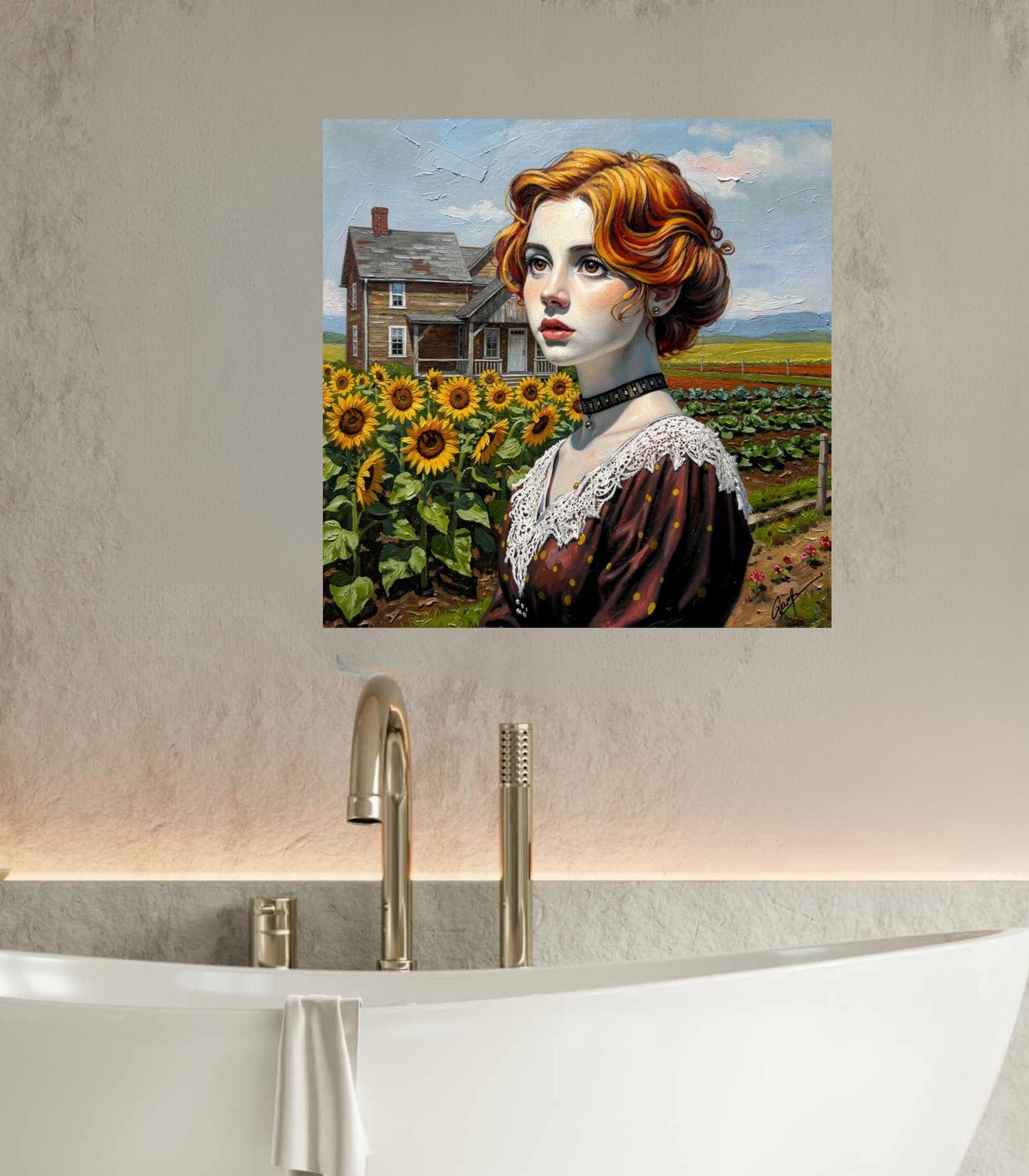 Vintage Farm Girl| Harvest Art| Giclee Paper- Wood- Metal- Canvas
