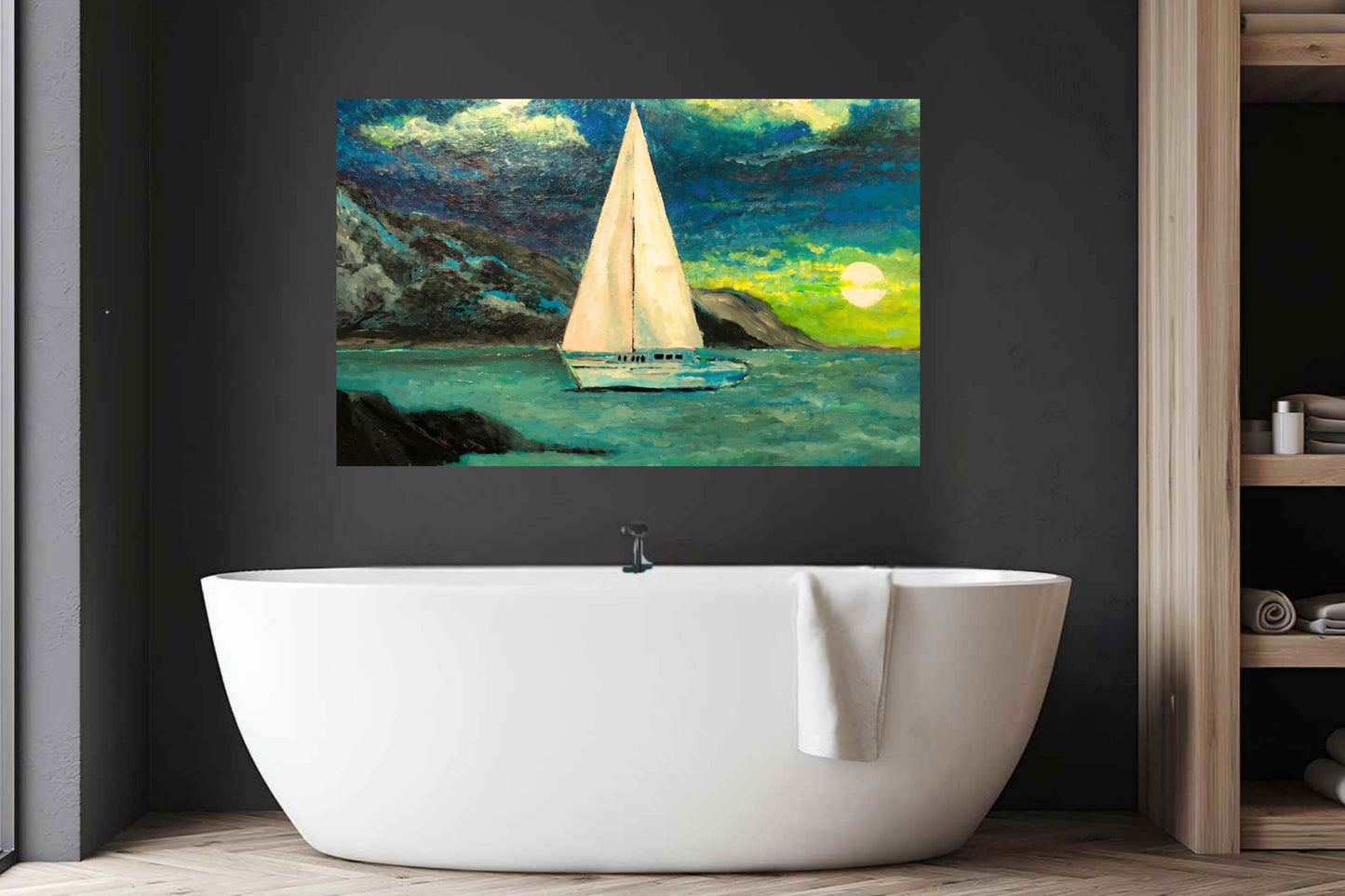Sailing Past the Point | Original Teresa Johnson Coastal Sailboat Art | Ocean Seascape | Nautical Wall Decor | Giclée Paper • Wood • Metal • Canvas