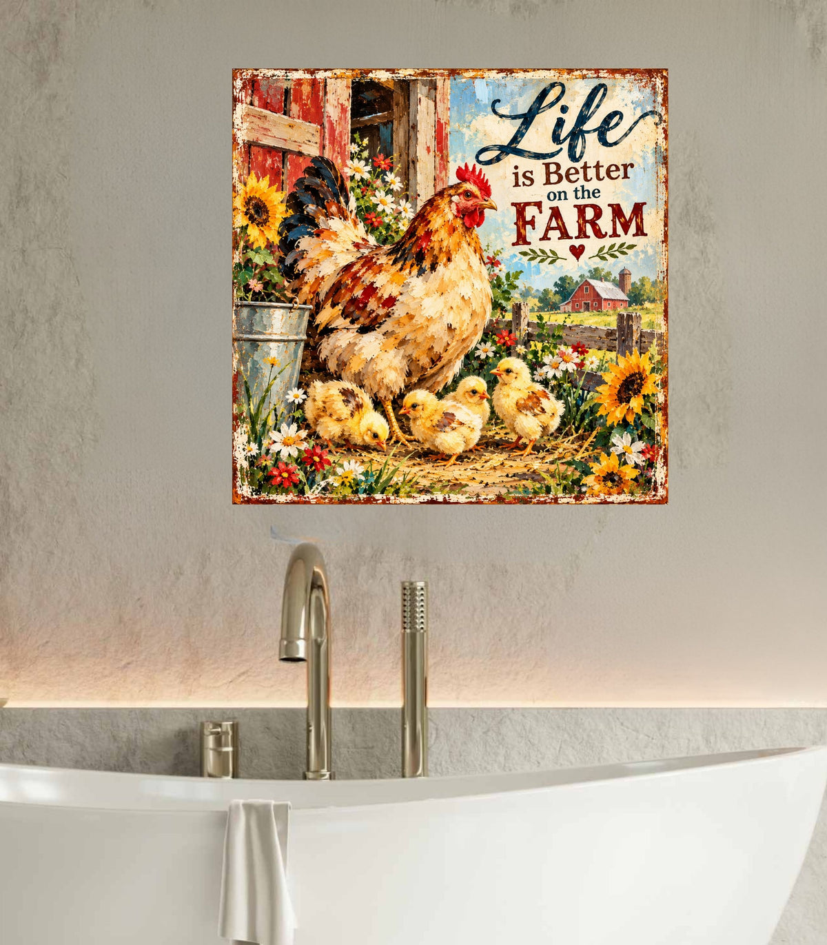 Life Is Better on the Farm | Hen & Chicks Country Farm Art | Giclée Paper • Wood • Metal • Canvas