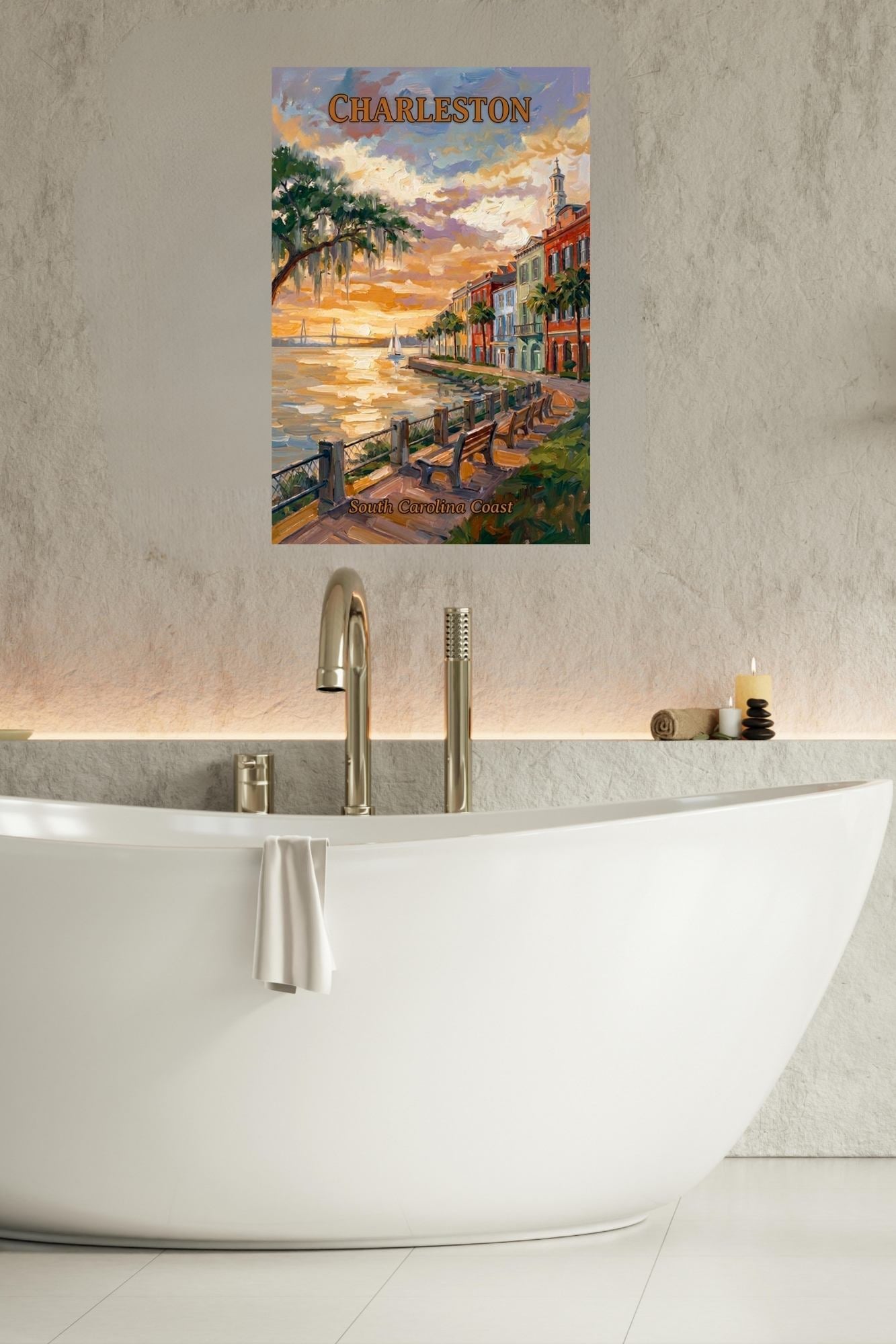 Charleston Sunset And Coastal Charm| US East Coast Art | Travel Poster|Prints Giclee Paper Giclee Canvas Birch Wood And Metal Panels