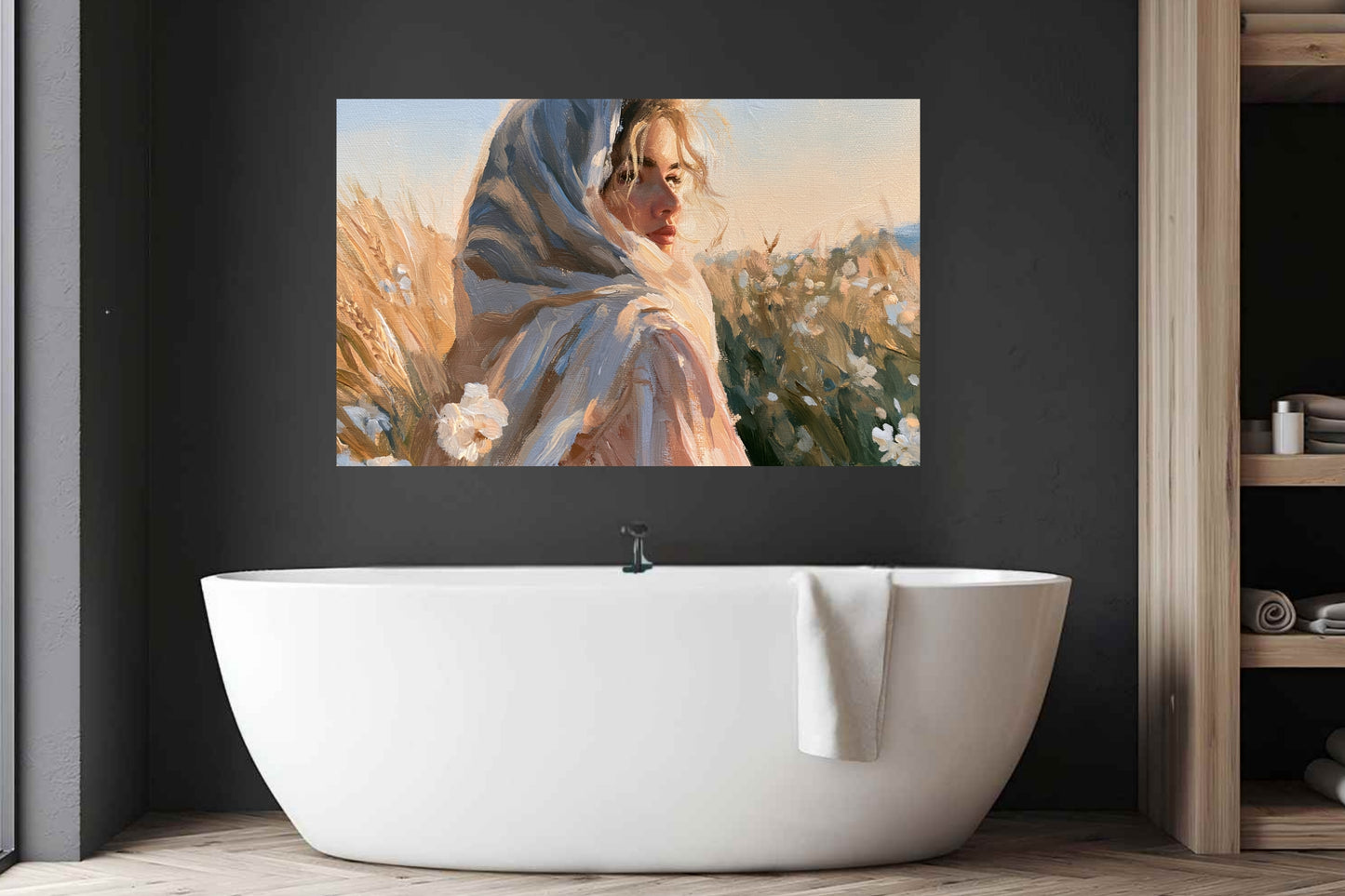 Lovely Woman | Vintage Farm Girl Art Print | Golden Wheat Field | Rustic Country Wall Art | Giclee Paper Canvas Wood & Metal