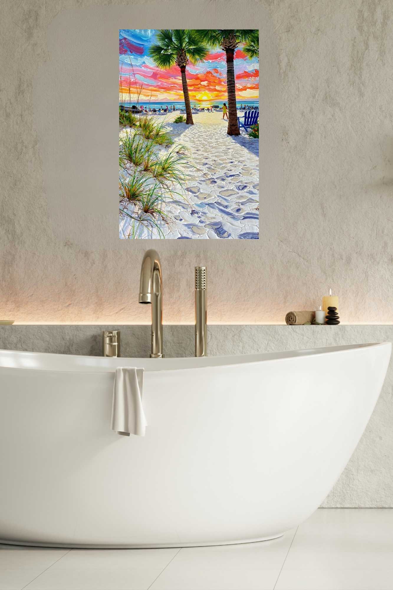 Peaceful Shores | Coastal Beach| Palm Tree Art| Giclee Paper- Wood- Metal- Canvas