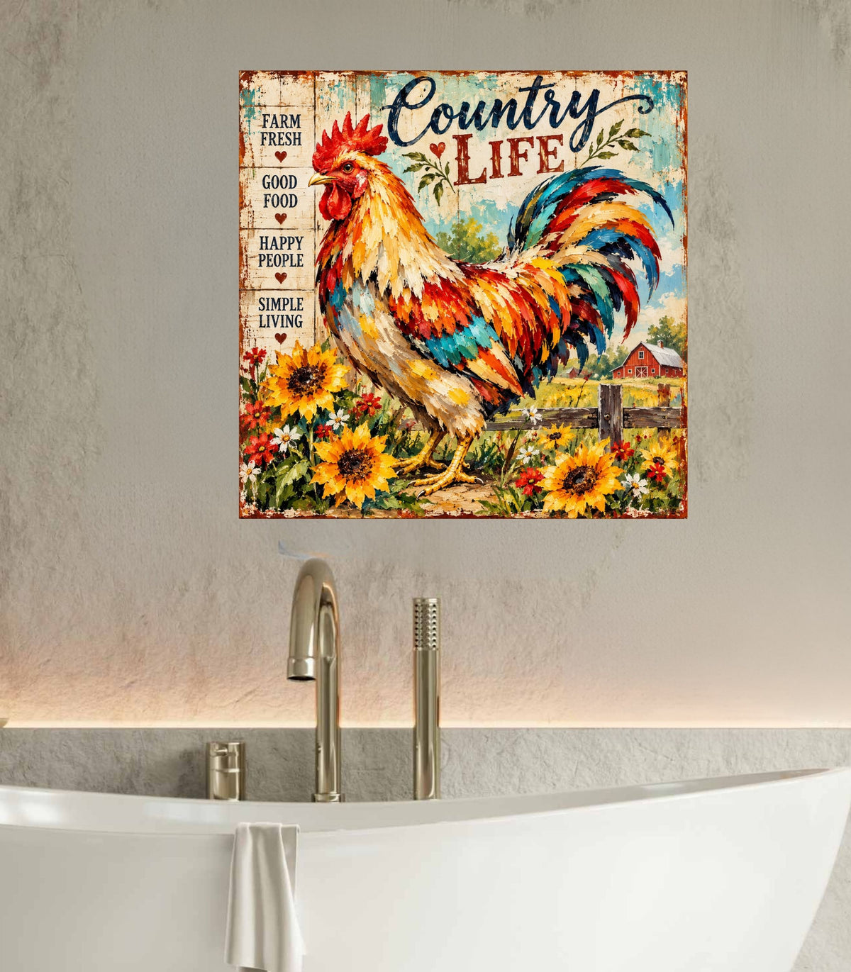 Country Life Rooster | Farm Fresh Country Kitchen Art | Giclée Paper • Wood • Metal • Canvas