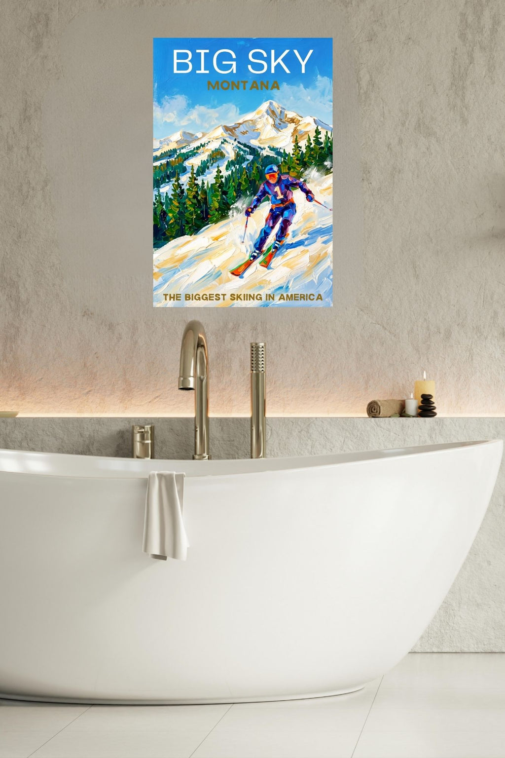 Big Sky Montana | Snow Print| The Biggest Skiing in America Travel Poster | Mountain Ski Resort| Giclée Print on Paper, Canvas, Wood, Metal