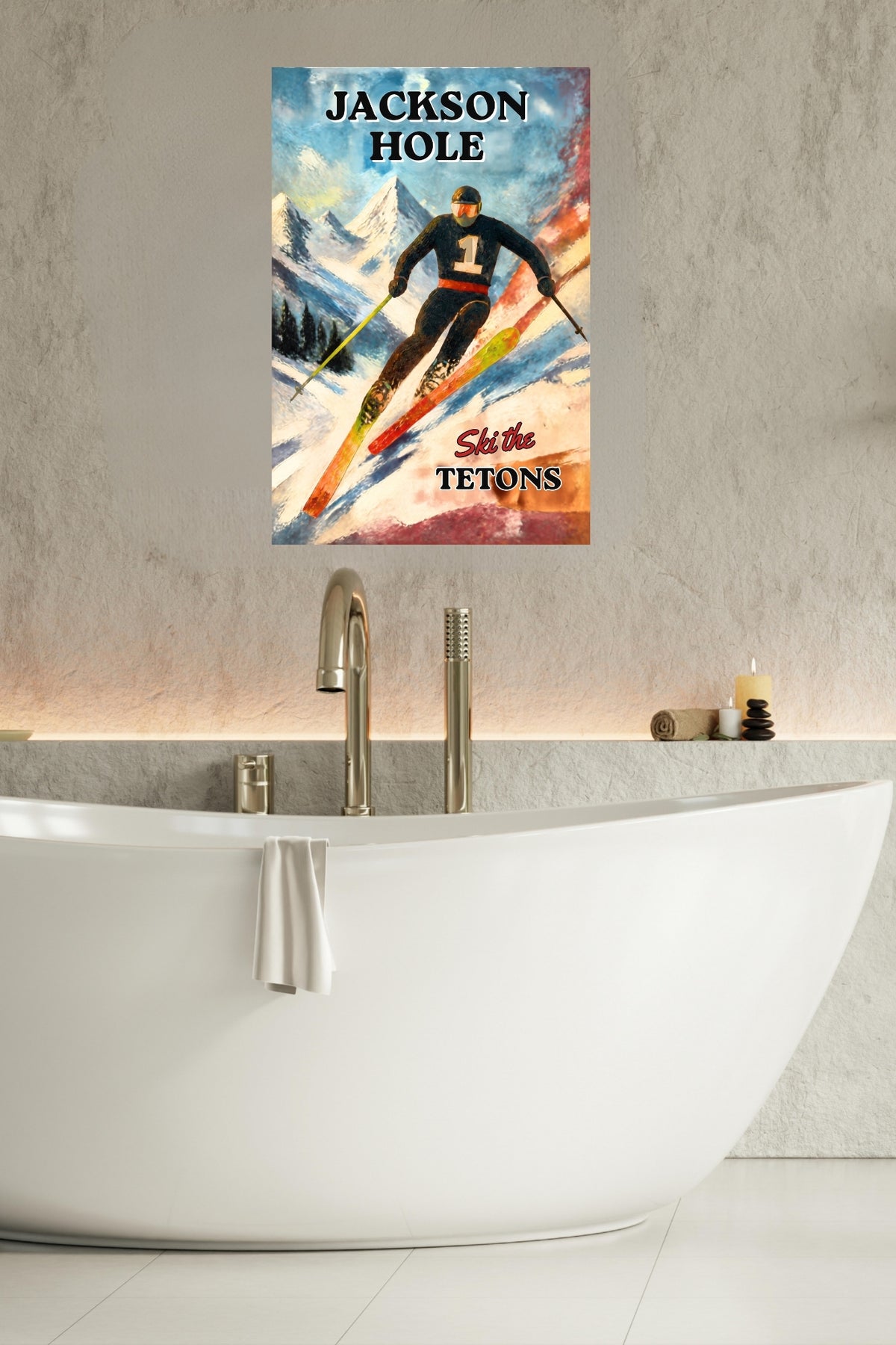 Jackson Hole | Ski the Tetons | Vintage Style Ski Art | Giclée Paper • Wood • Metal • Canvas