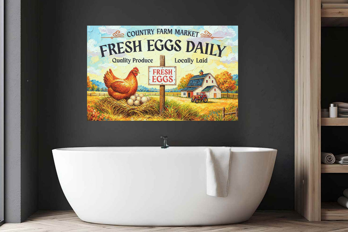 Rustic Farm Market Sign with Eggs| Farm Art Sign| Prints, Canvas, Wood, or Metal Art
