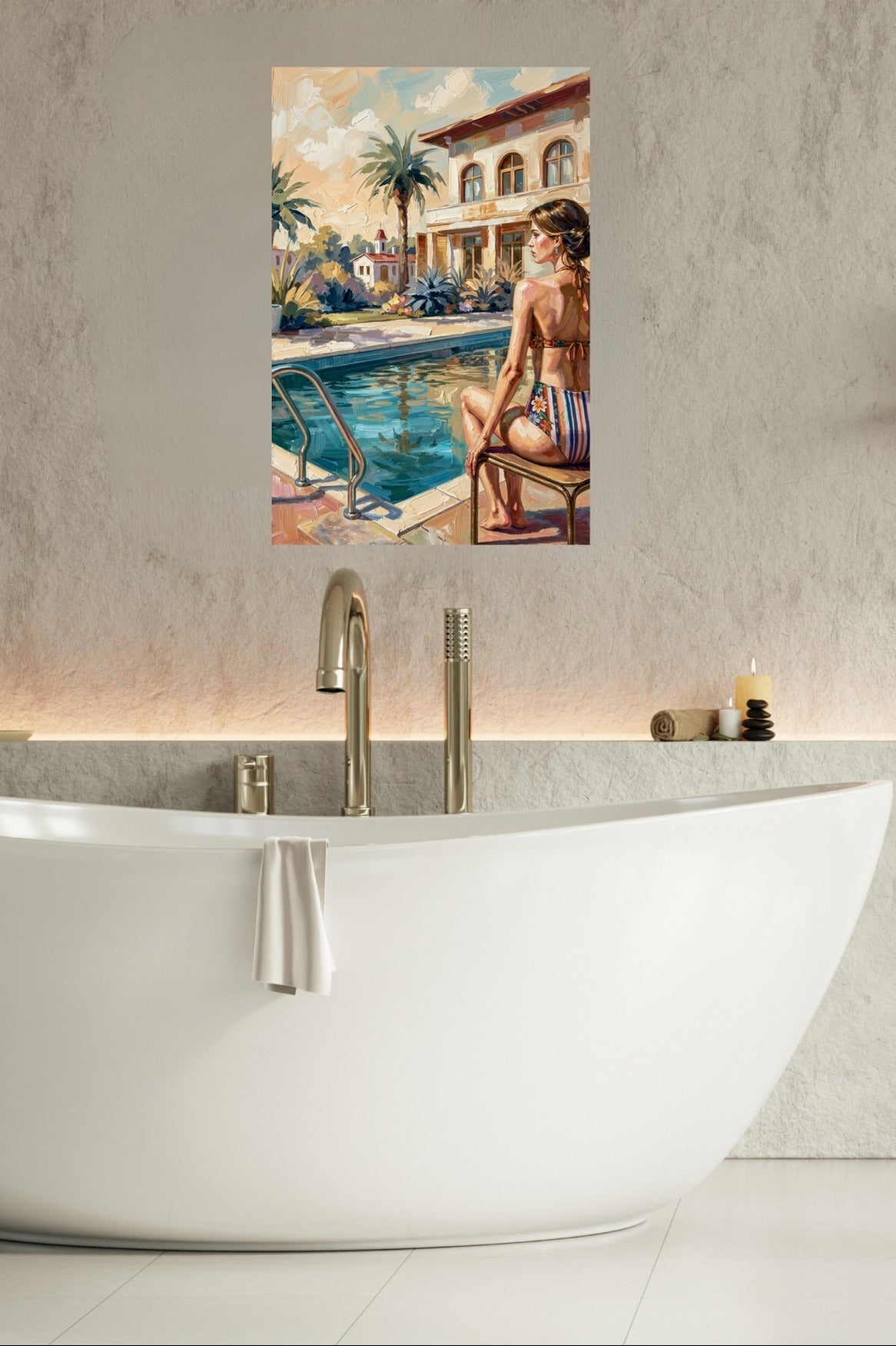 By the Pool, Bahamas | Tropical Resort Wall Art | Island Vacation Impressionist Painting | Giclée Paper • Canvas • Wood • Metal