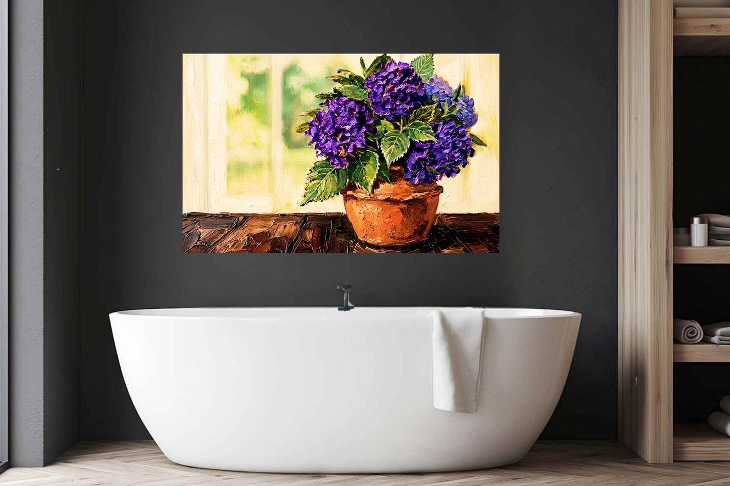 French Country Hydrangeas | Purple Hydrangea Floral Art Print | Cottage Garden Wall Decor | Giclée Paper, Canvas, Wood & Metal