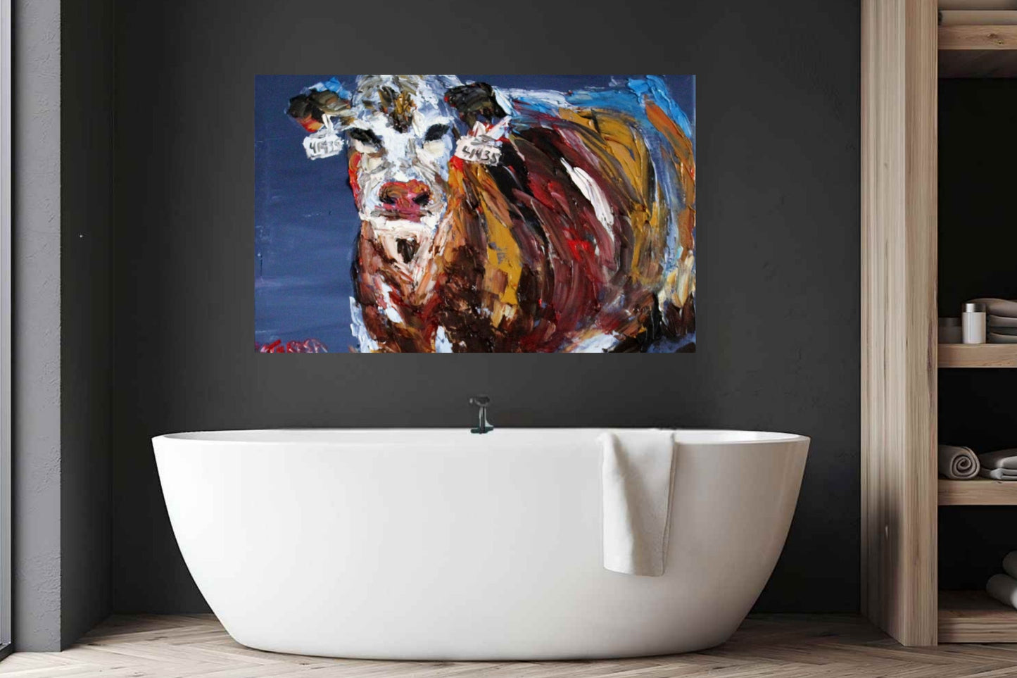 Pose for Me | Original Teresa Johnson Cow Art | Abstract Animal | Giclee Paper- Wood- Metal- Canvas