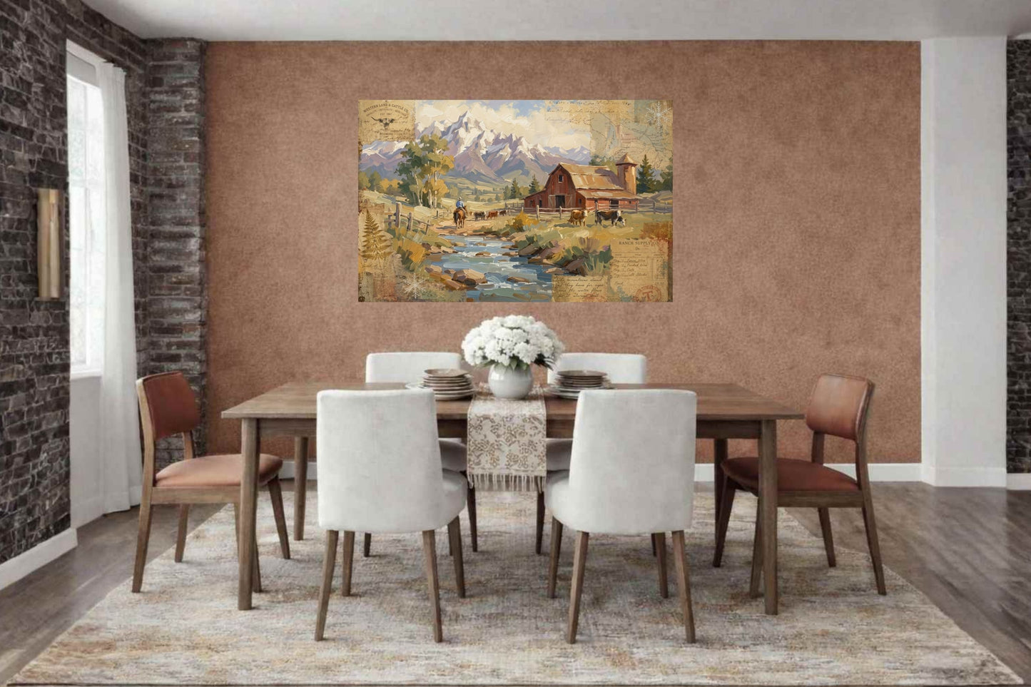 Rancher's Retreat| Rustic Ranch & Mountain Landscape Print | Western Farmhouse Giclée Print on Paper, Canvas, Wood & Metal