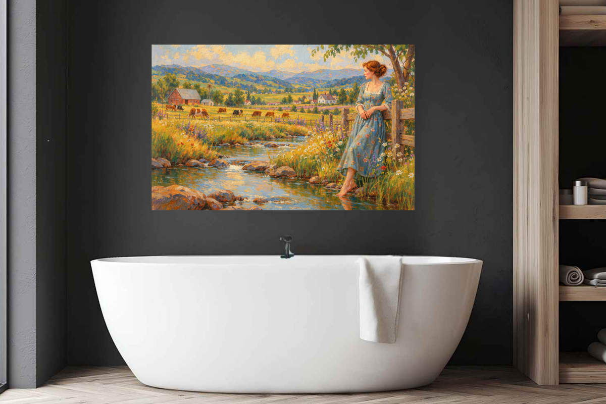 Barefoot Where The Wildflowers Grow | Vintage Farm Landscape Art | Giclee Paper • Wood • Metal • Canvas