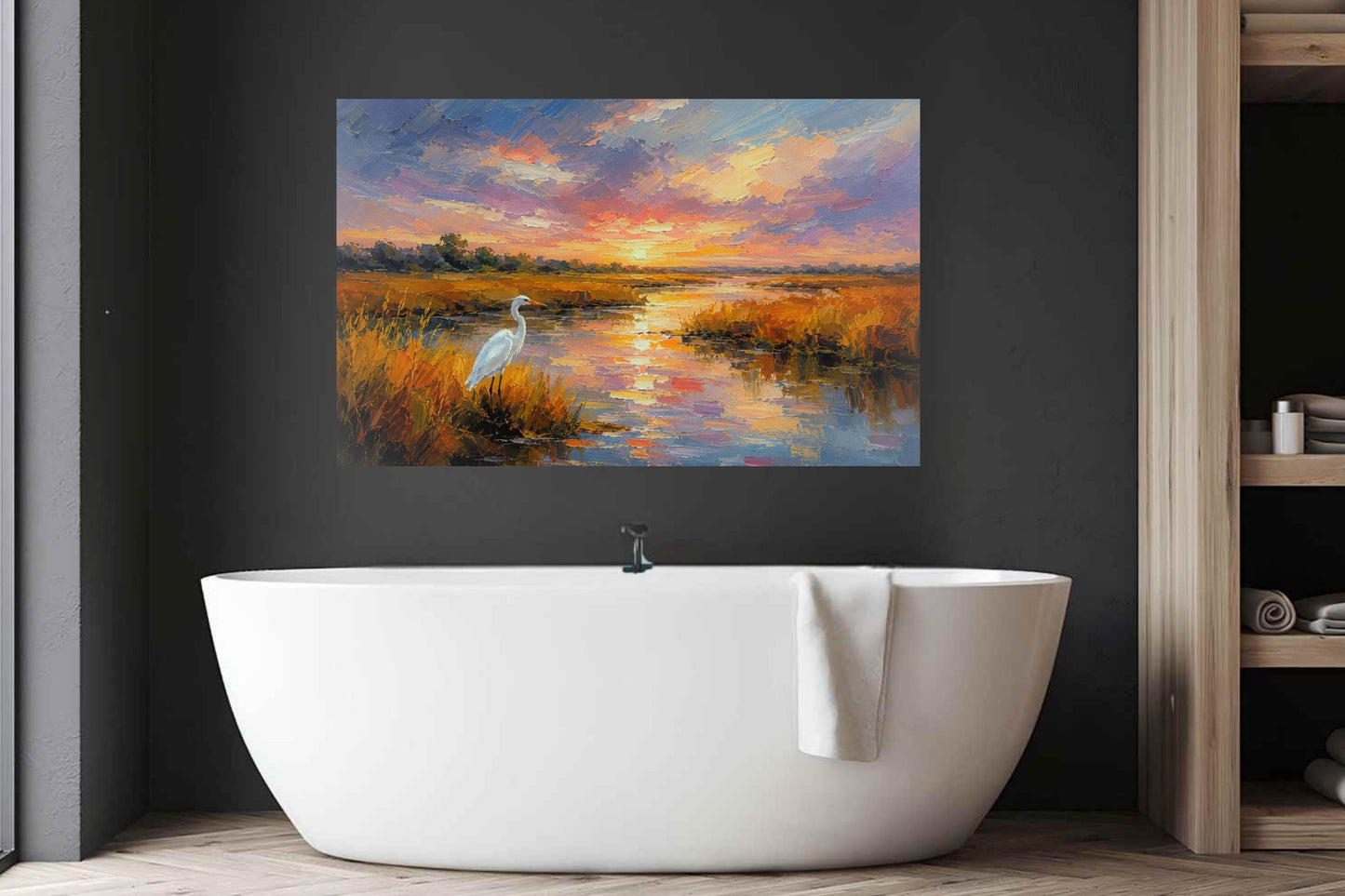 White Egret among the Reeds |Coastal Print| Shores Art | Florida River |Life in Tropical Area| Stream Art |Giclee Paper- Wood- Metal- Canvas