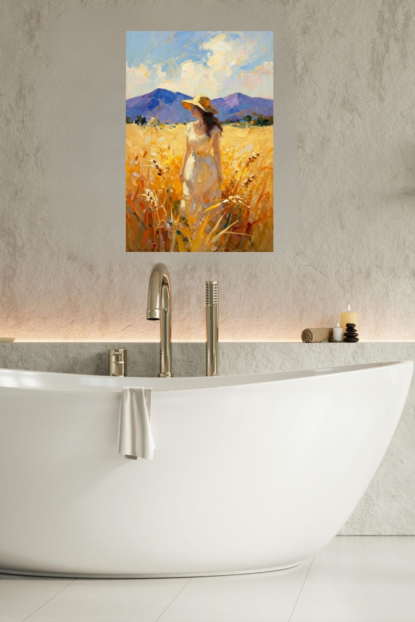 Where Summer Lingers | Wheat Field Prints |Vintage Style Farm Girl| Impressionist Landscape Print | Cottage Farmhouse Wall Art