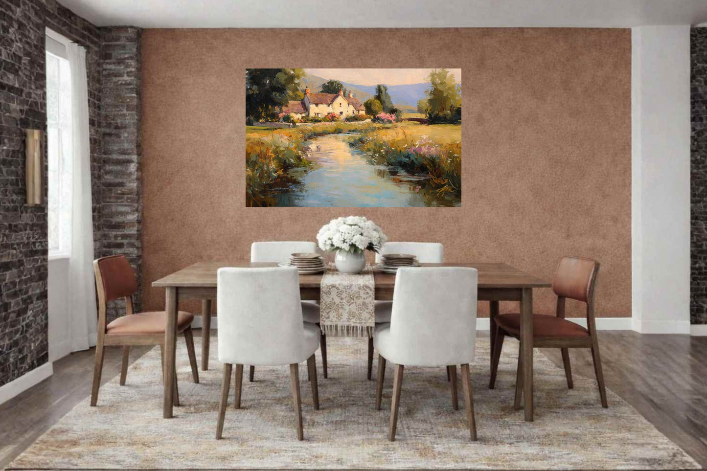 Whispering Brook Cottage | English Print| Cottage Landscape Print| Impressionist Country| Cottagecore Art| Giclee Paper- Wood- Metal- Canvas