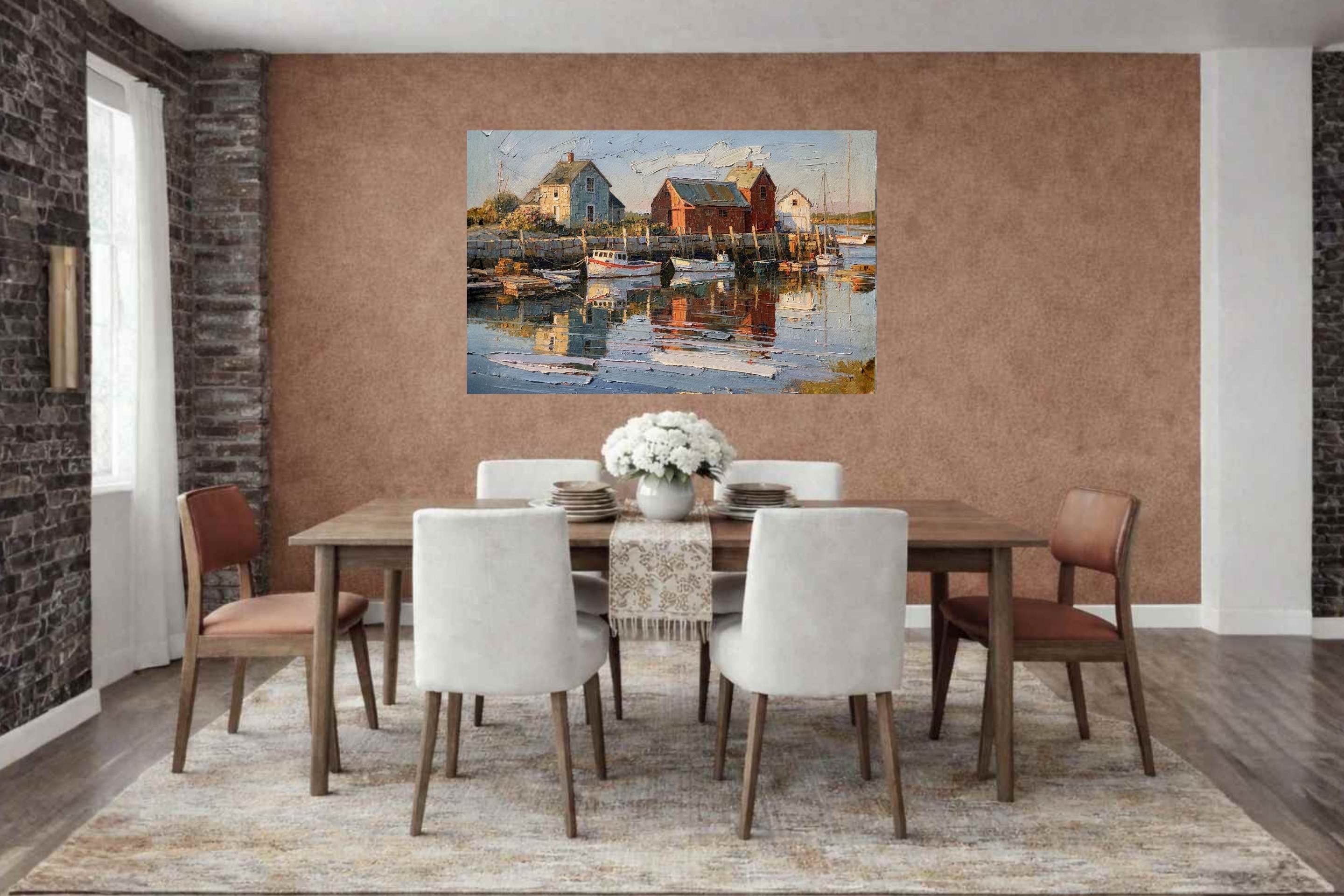 New England Boating| Coastal Homes and Ships Art| Giclee Paper- Wood- Metal- Canvas
